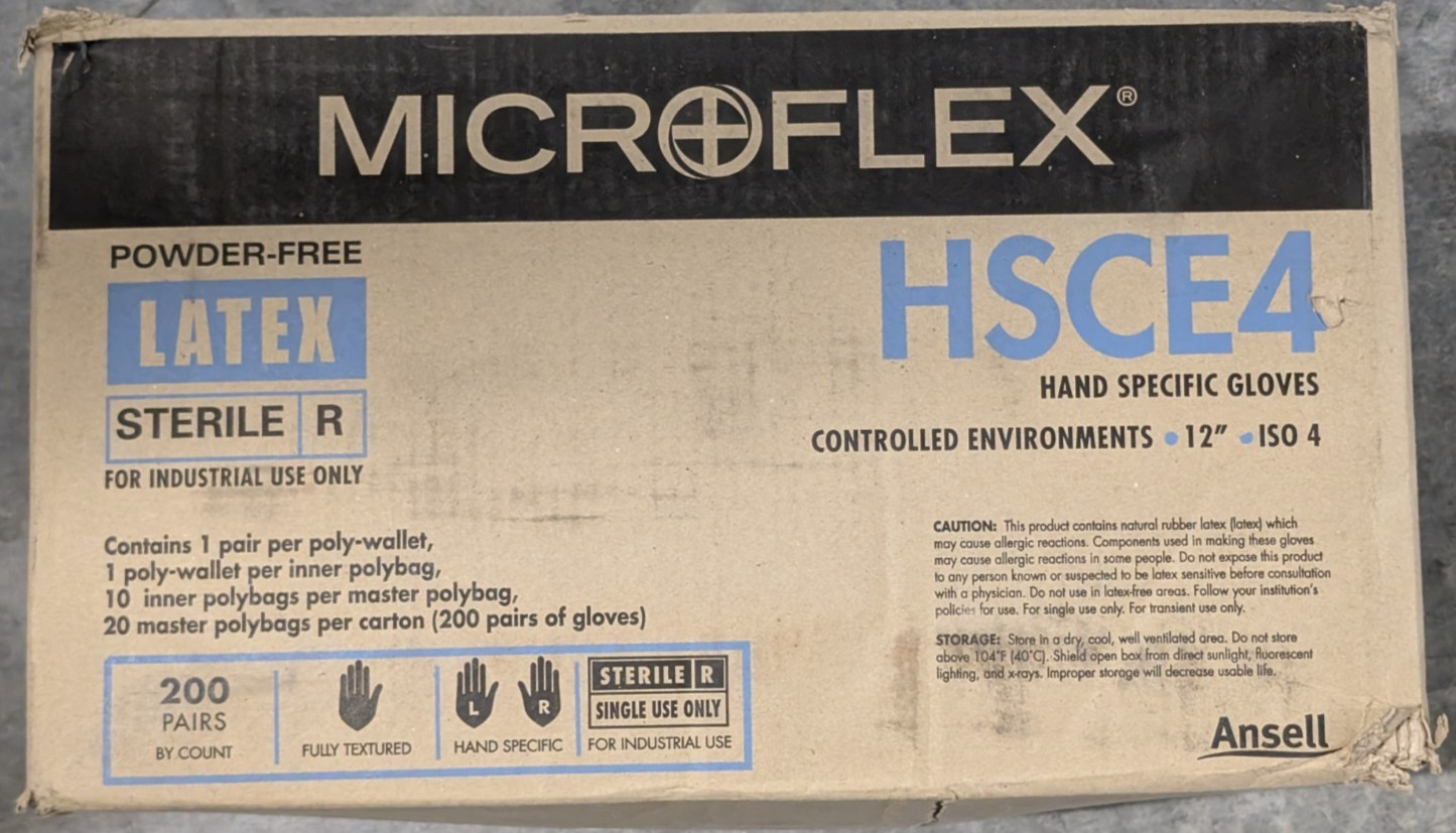 Microflex HSCE4-879 Sterile Latex Cleanroom Gloves Size 6.5 – 5 packs = 50 pair