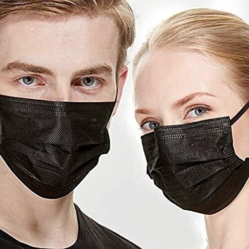 50/100 Pcs Black Disposable Face Cover 3-Ply Filter Breathable Earloop Masks