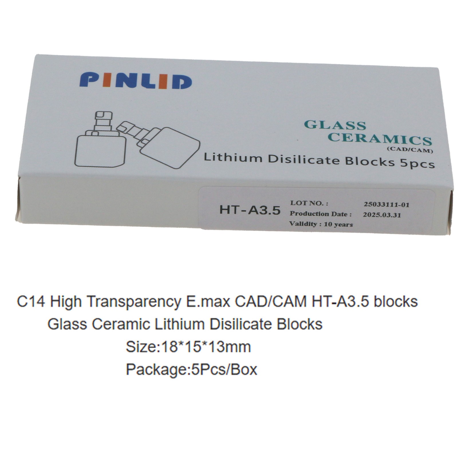 Dental IPS e.max CAD CEREC Block InLab HT A3.5 C14 Lithium Disilicate Block 5/Pk