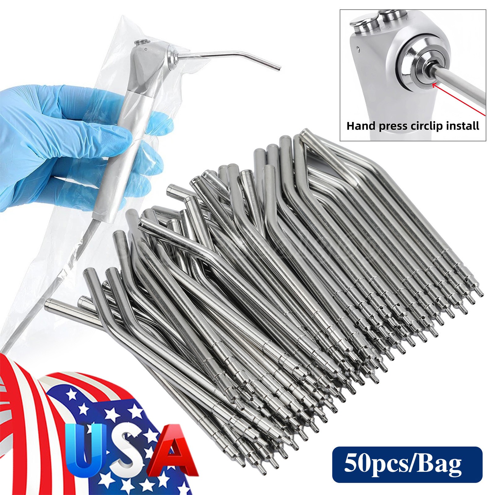 50x Dental Air Water Syringe Spray Nozzles 3-in-1 Alloy Tubes Tips Three Way SA
