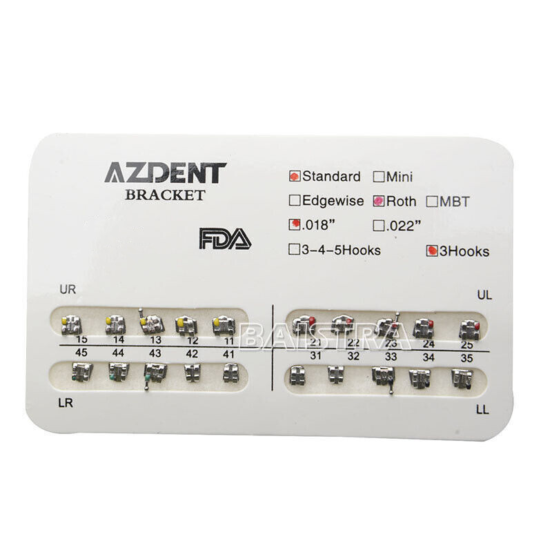 AZDENT Dental Orthodontic Brackets Brace Mini Roth MBT Standard 022/018 Hooks