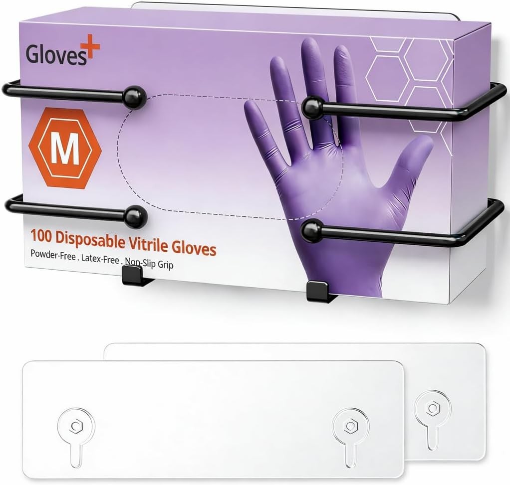 Adhesive Glove Box Holder Wall Mount, Metal Disposable Gloves Dispenser for