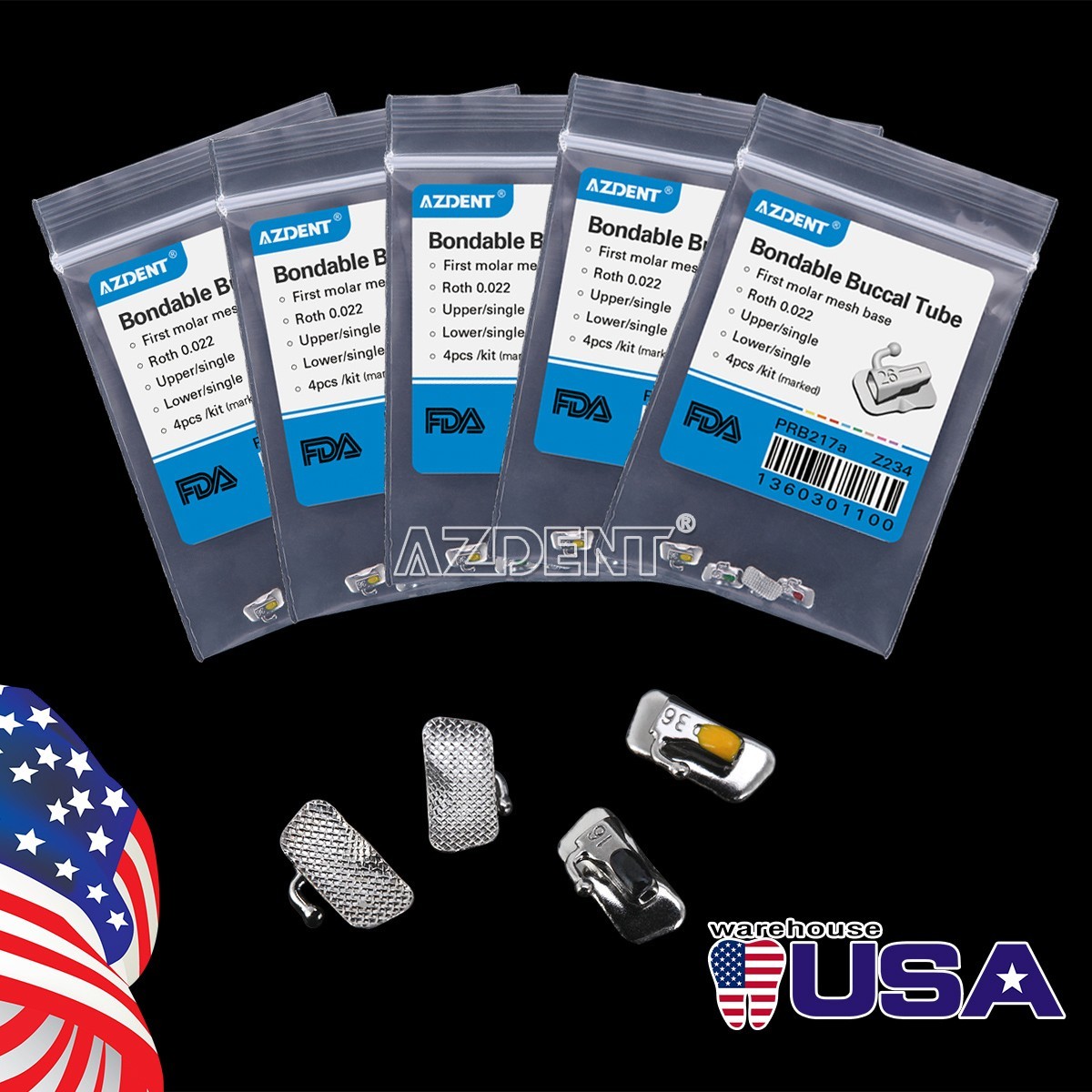 AZDENT Dental Orthodontic Bondable Buccal Tube 1st Molar MBT/Roth.022 Non-Conv