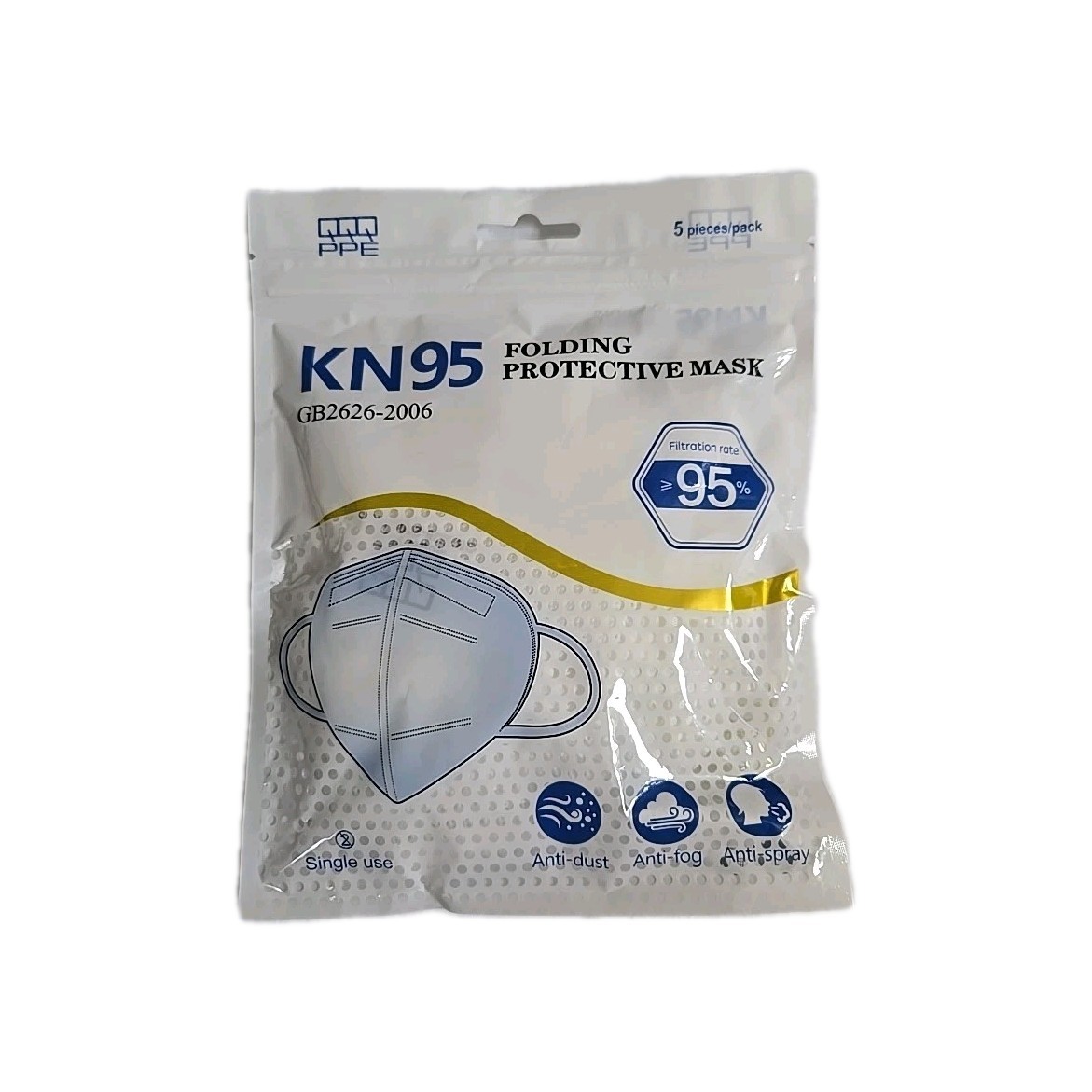 (5pcs) KN95 Folding Protective Mask – Single Use GB2626-2006 Anti-dust spray fog