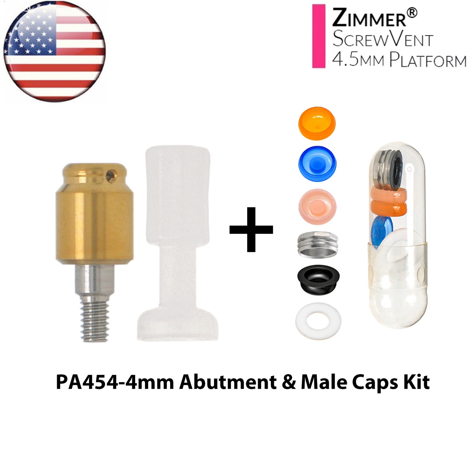 US Dental Overdenture Locator Abutment & Male Cap Kit for Zimmer Ø4.5mm Platform