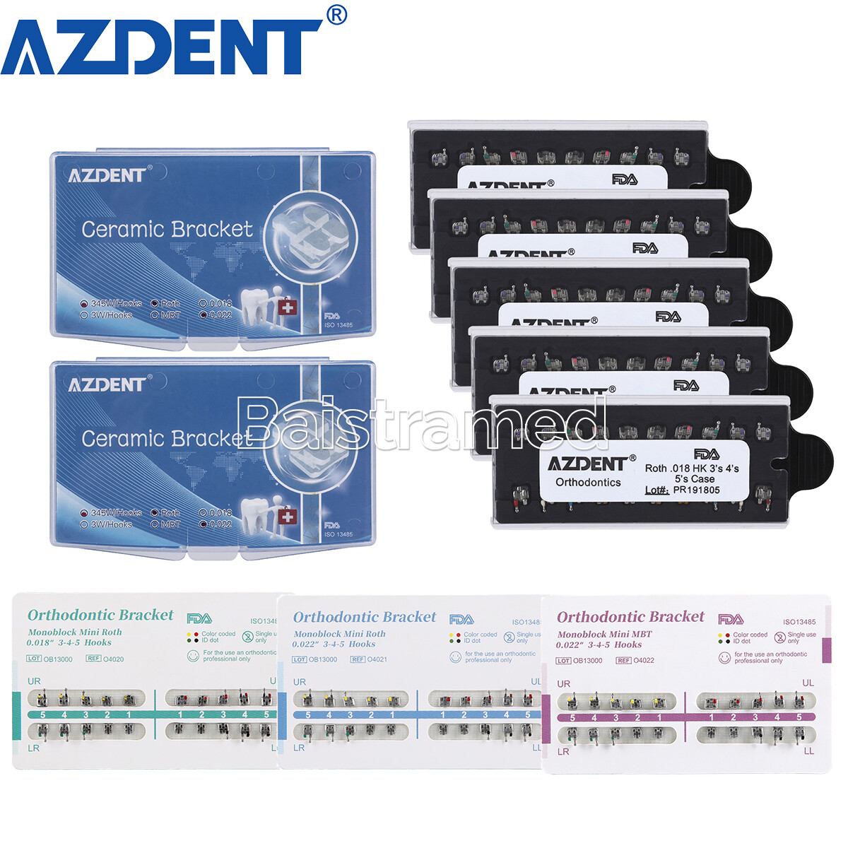 AZDENT Dental Orthodontic MIM Monoblock Brackets Braces Mini Roth/MBT Hooks 345