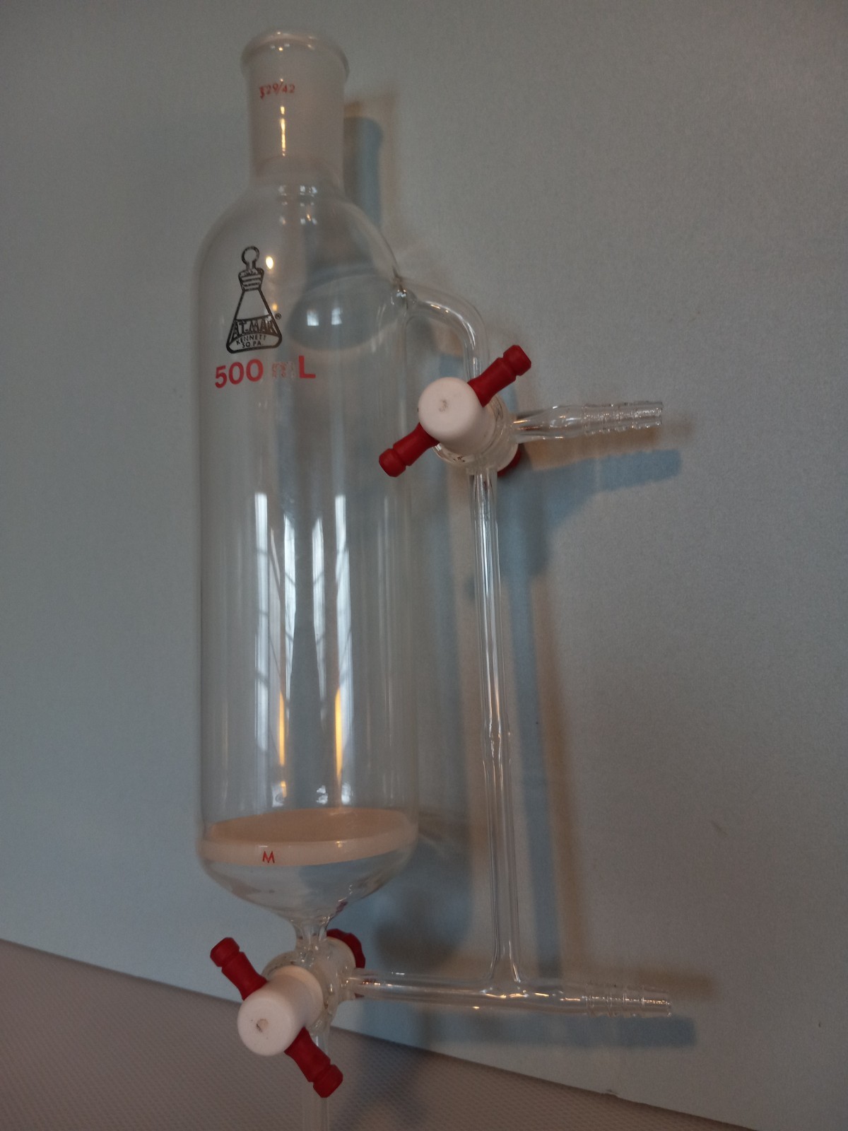 500ml SPPS Solid Phase Peptide Synthesis 29/42 Medium Frit Press Equalized