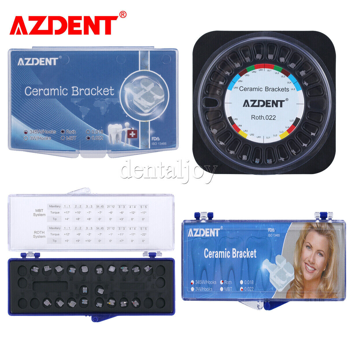 AZDENT Dental Orthodontic Ceramic Brackets Braces Roth MBT 022 /018 Hooks 345