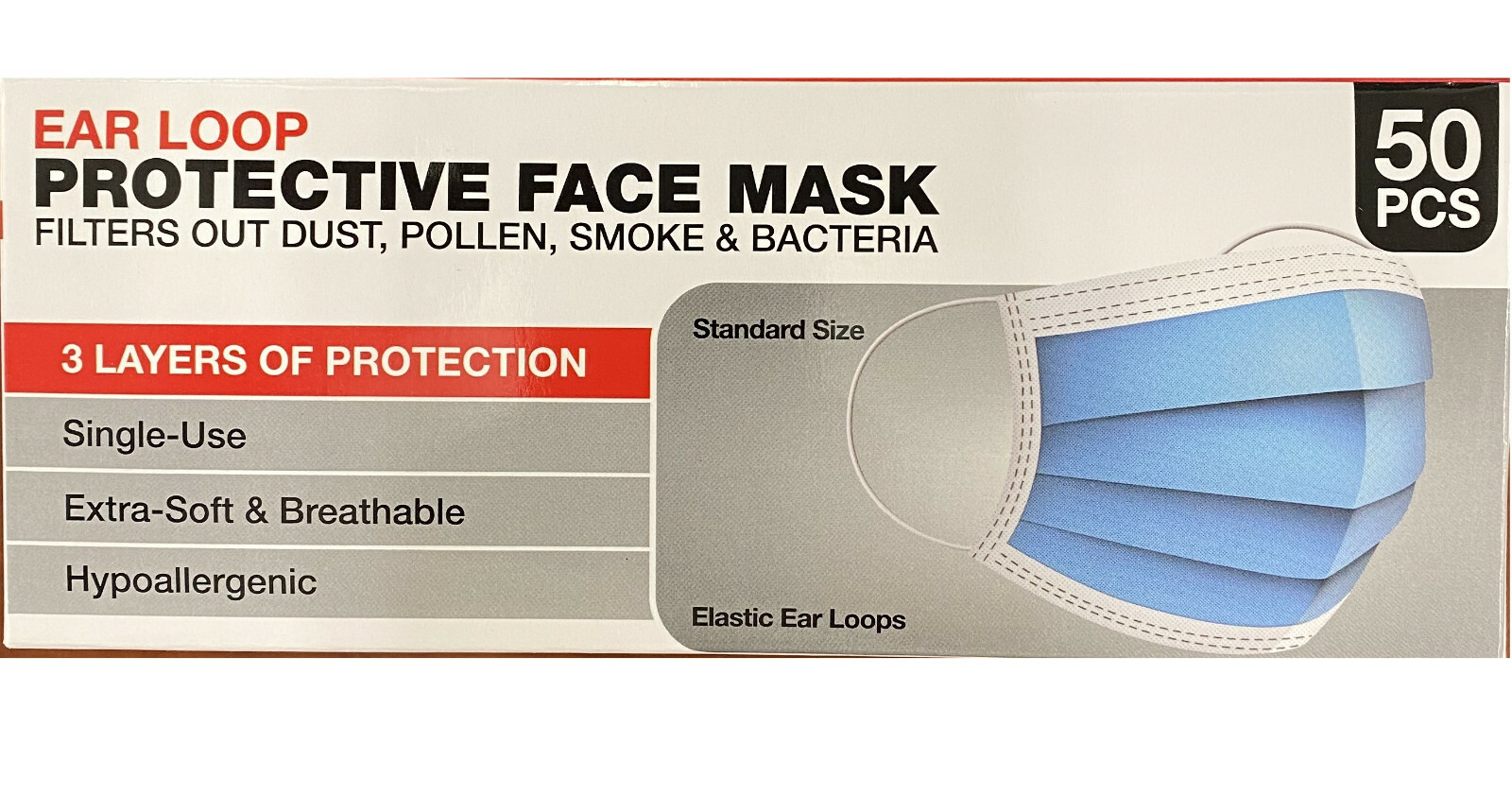 50 PCS Face Mask Surgical Dental Disposable 3-Ply Earloop Mouth Cover Masks
