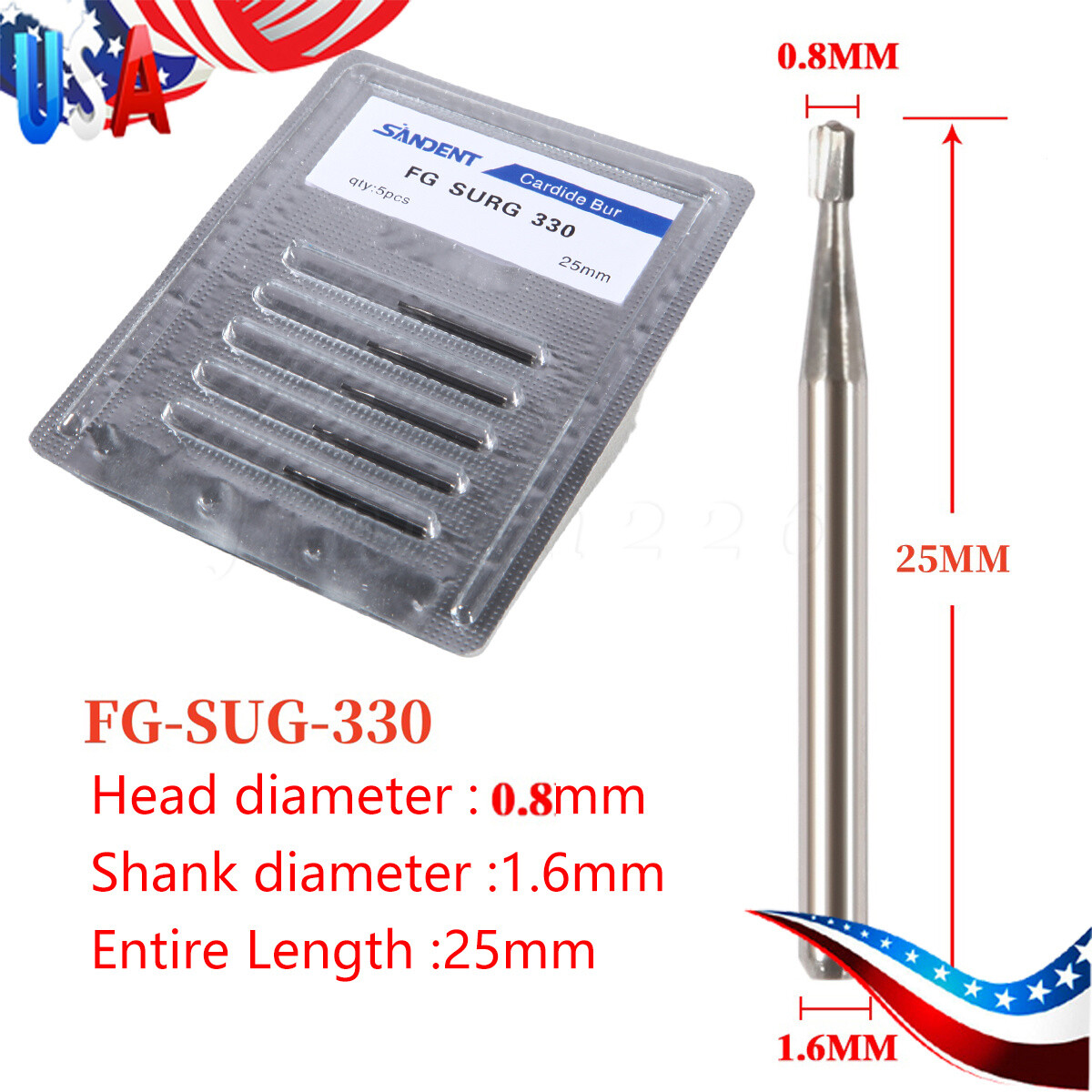 Dental Carbide Bur FG 330L Pear Long Head. Made in China 25mm Surgical