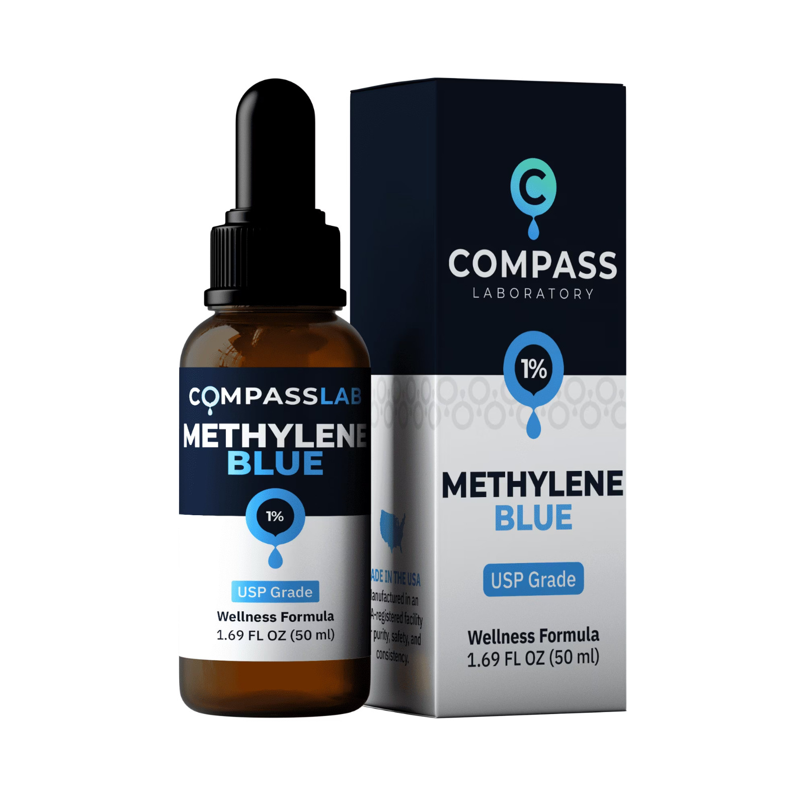 MB 1% Solution, 50 mL – Glass Bottle – Compass Laboratory