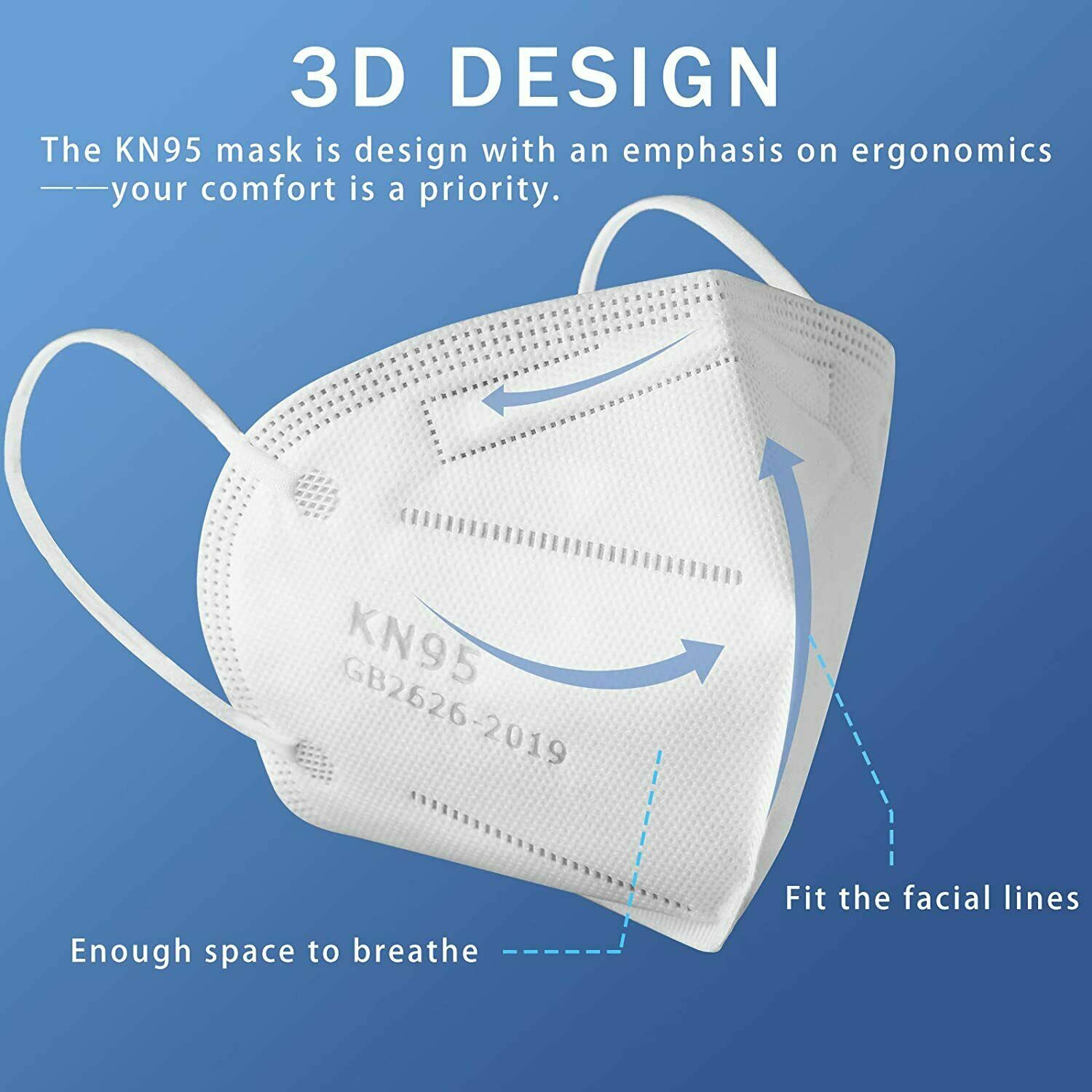 White KN95 Protective 5 Layer Face Mask BFE 95% Disposable KN95 Mask