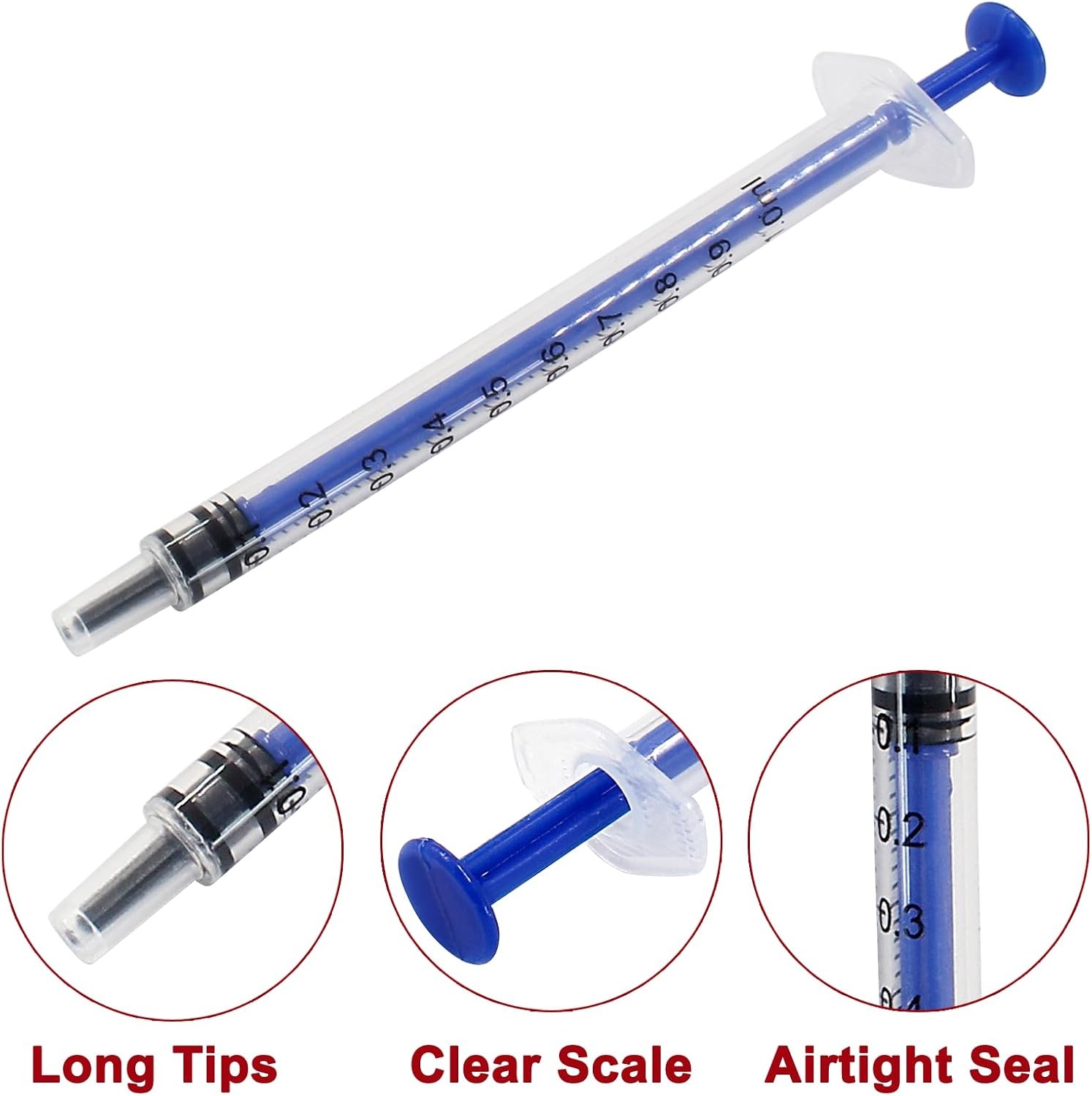 1/2/3 Ml Plastic Syringe, No Needle, Individually Wrapped, Clear Measurement