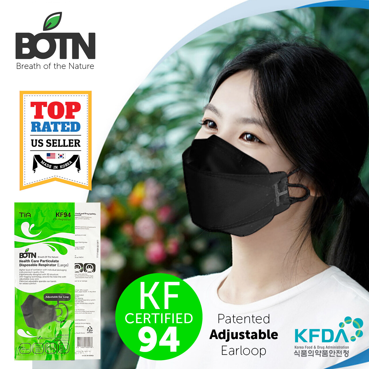 10 PCS KF94 BLACK Protective Face Mask Adult Made in Korea KFDA Certified BOTN