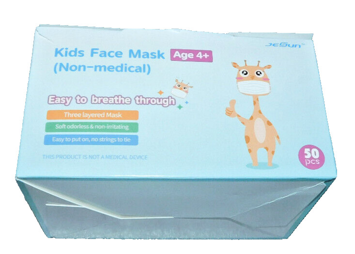Kids Face Masks 50 Non-Medical JeSun Disposable 3-Ply Ear Loop Unisex White