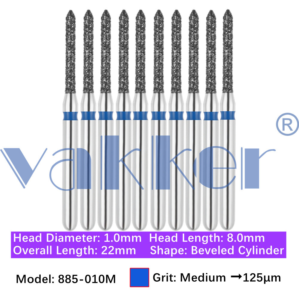 10pc Diamond Bur Shape Bevel Cylinder & Gingival Curetage Fine Medium Coarse