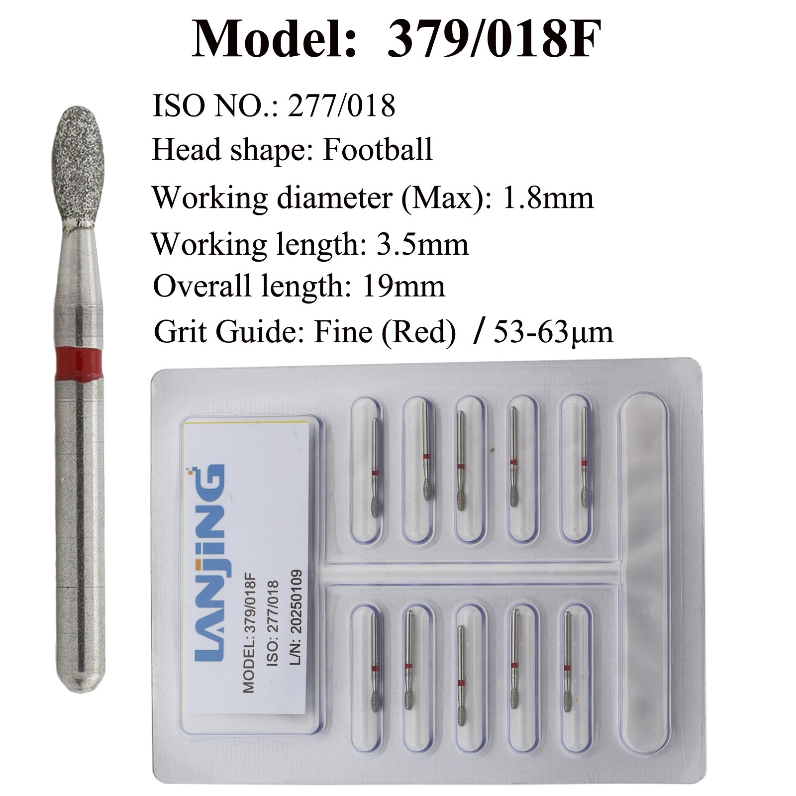 Dental Diamond Burs Egg 379-018 023 FG Burs Super Coarse Extra Fine High Speed