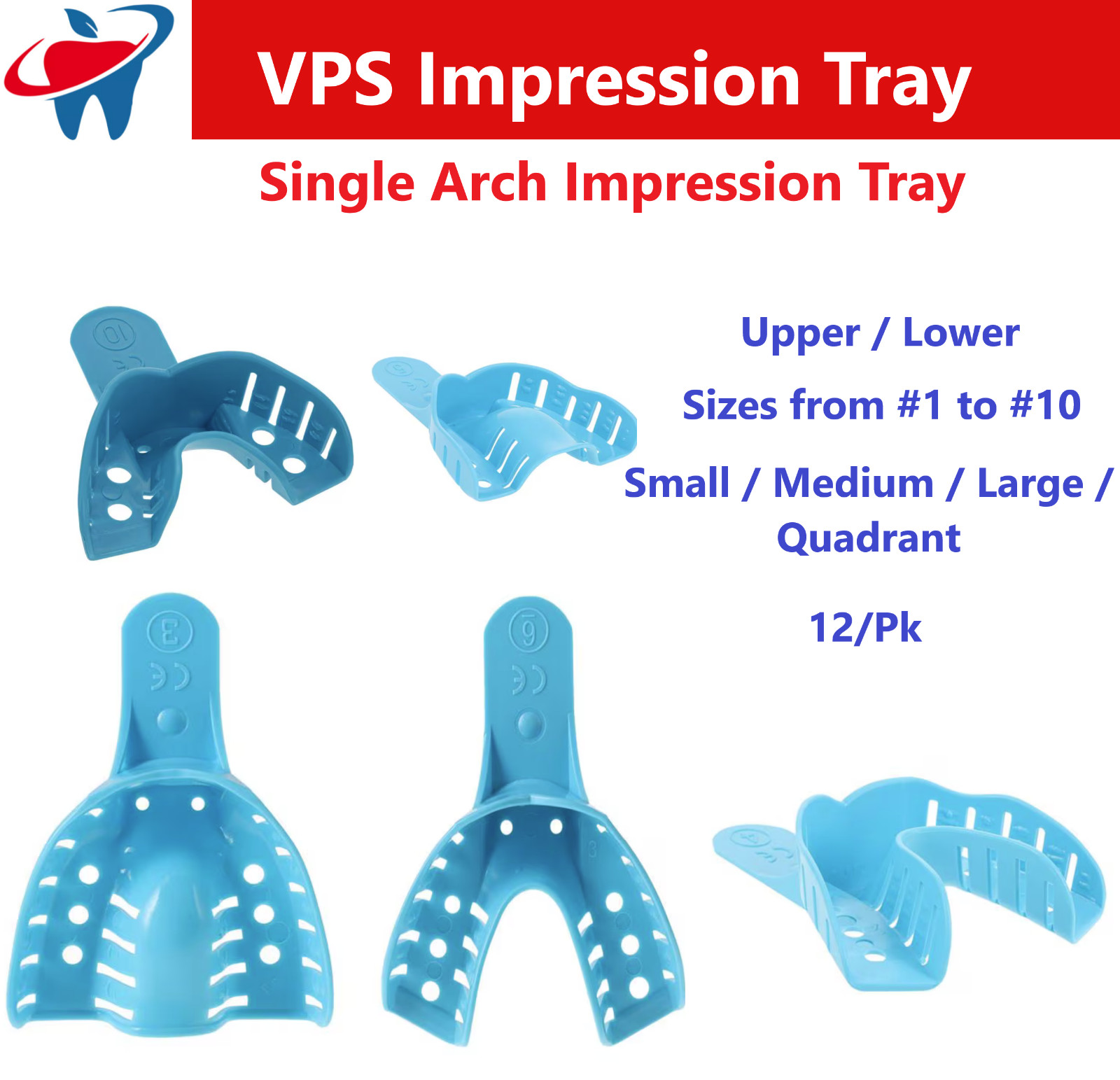 Dental Perforated Disposable Impression Tray Anterior, Small, Large, Medium 12Bg