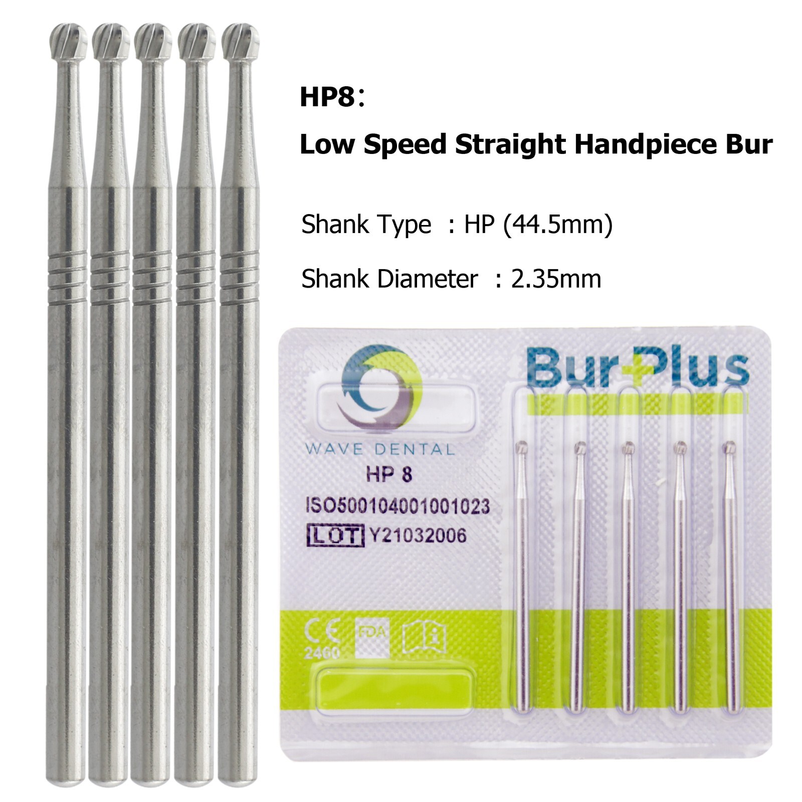 Wave Dental Carbide Straight Handpiece Bur Round HP1/4 1/2 2 4 6 8 10 Low Speed