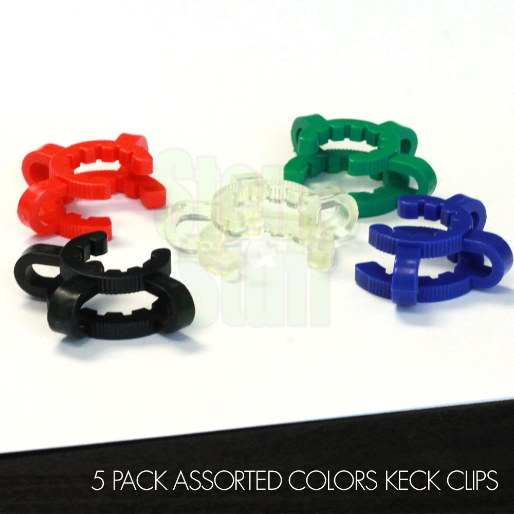 Scientific Lab Glass Keck Clip Assorted Colors 5 Pack Fits 14mm 18mm Fittings