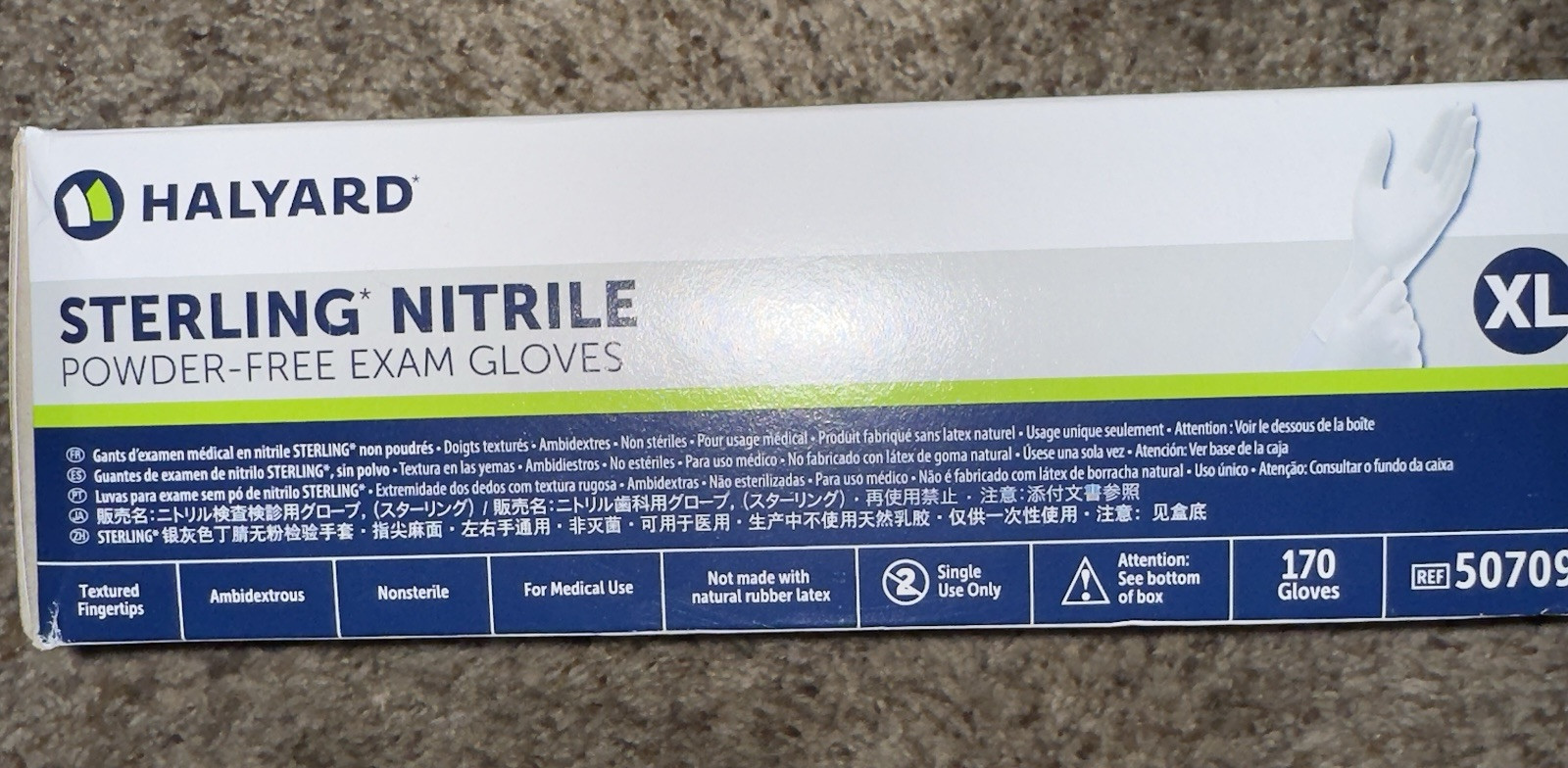 Halyard Sterling* Nitrile Exam Gloves 50709 1 Box of 170 EXTRA LARGE GLOVES