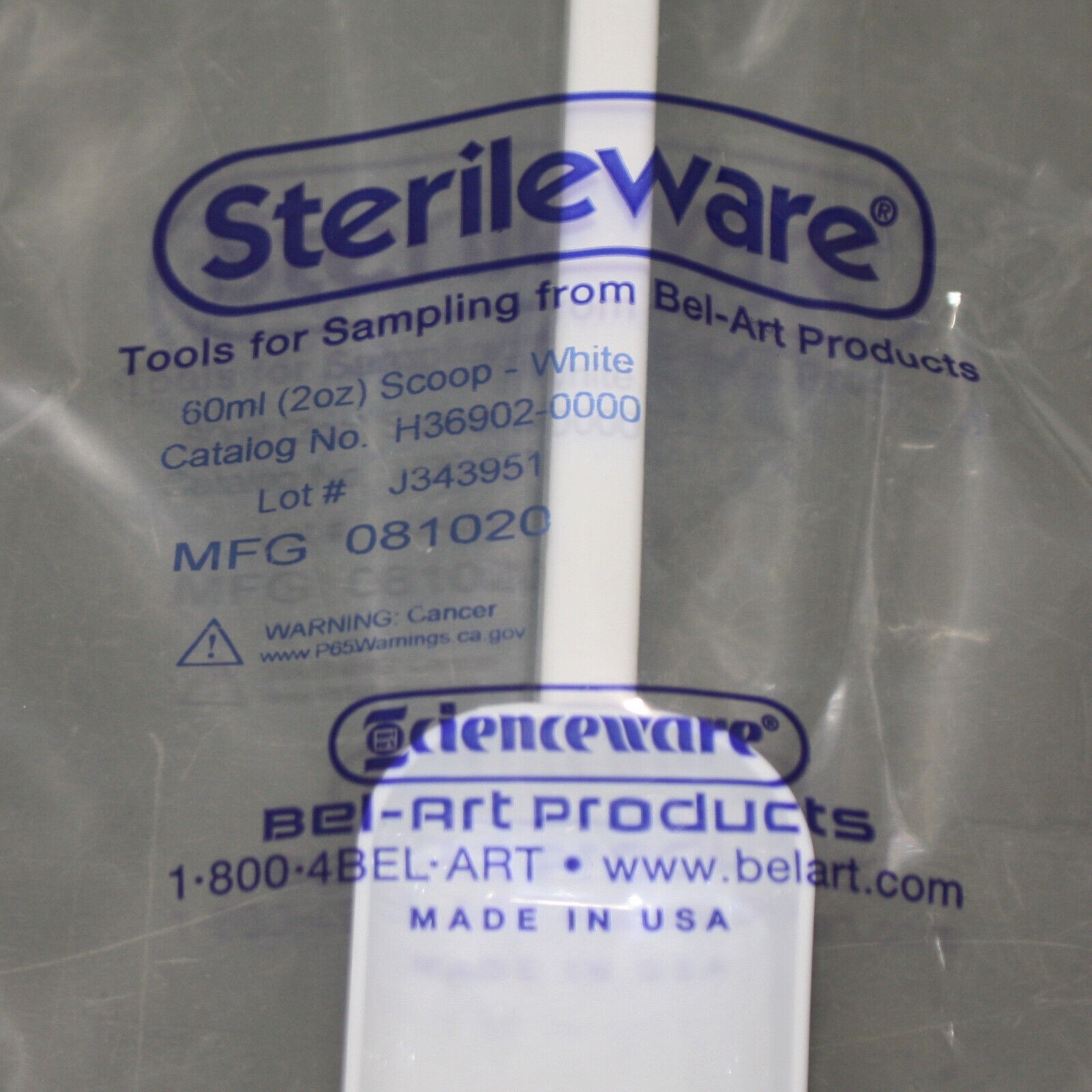 (100) Bel-Art Sterileware Sterile Sampling Scoops H36902-0000, 60ml / 2oz, White