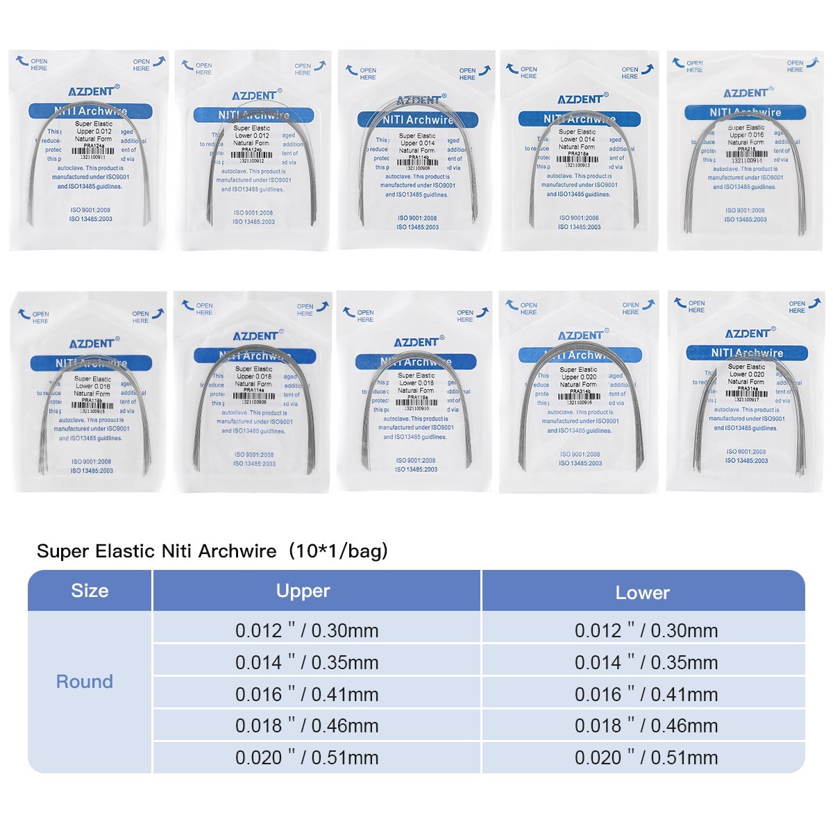 AZDENT Dental Orthodontic Round Arch Wires Heat Thermal Activated Niti 10pc/pack