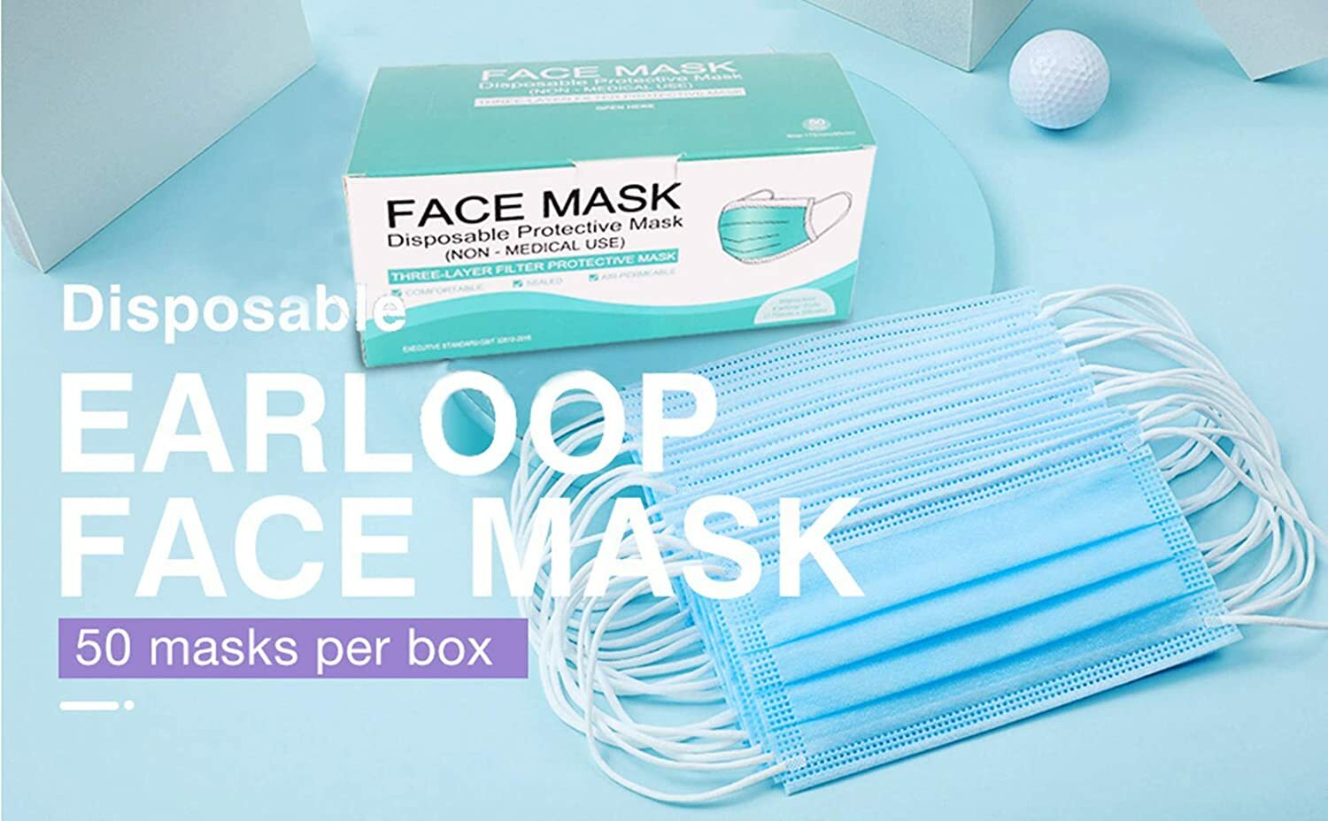 50 / 100 PCS Comfort Soft Blue Face Mask Mouth & Nose Protector Respirator Masks