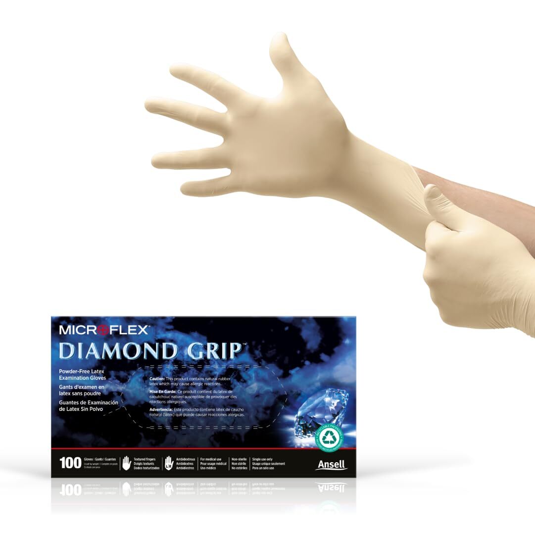 Ansell Microflex Diamond Grip Latex Gloves Small Durable Extra Protection