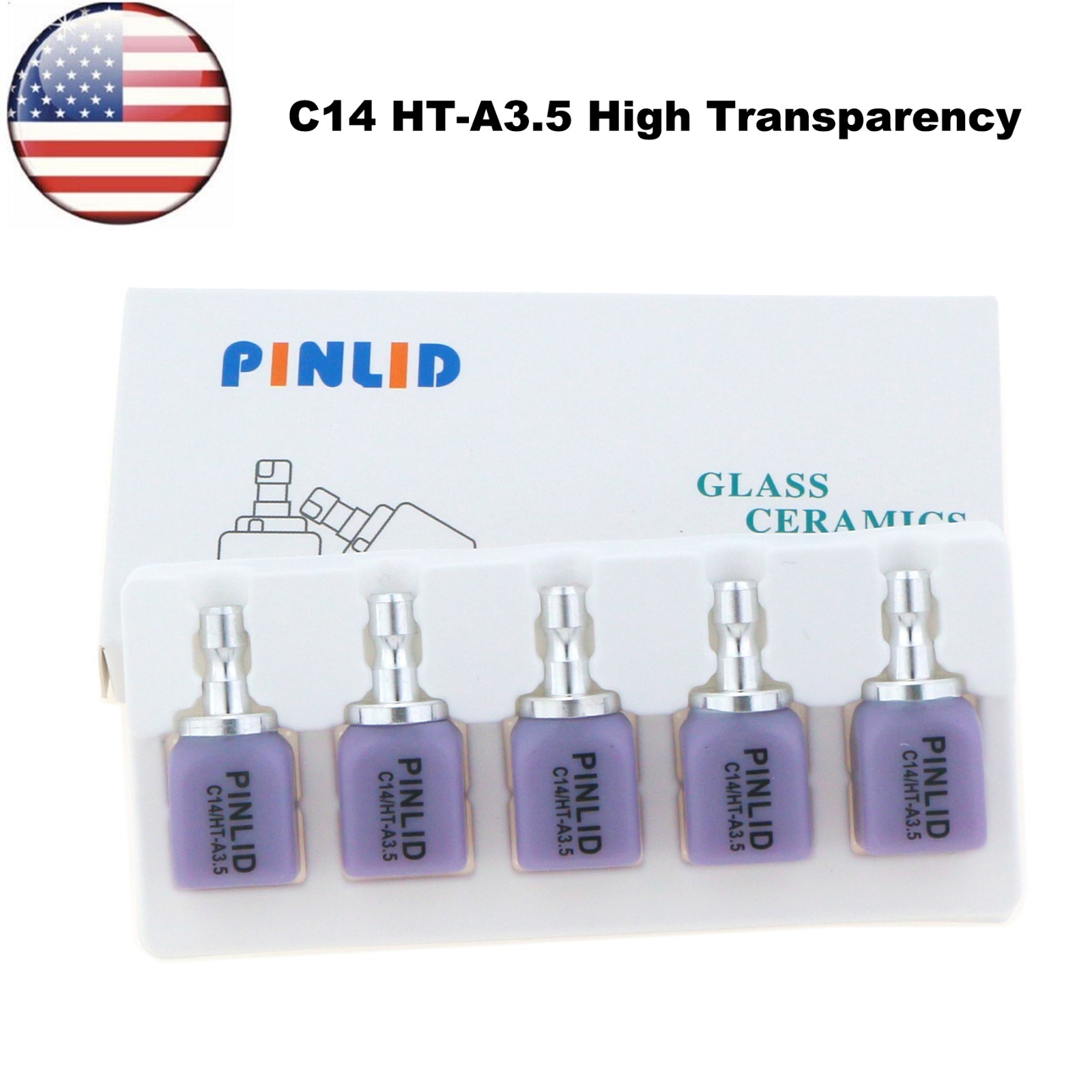 US 5Pcs/Box Dental C14 HT Glass Ceramic Lithium Dislicate Blocks Cerec CAD CAM