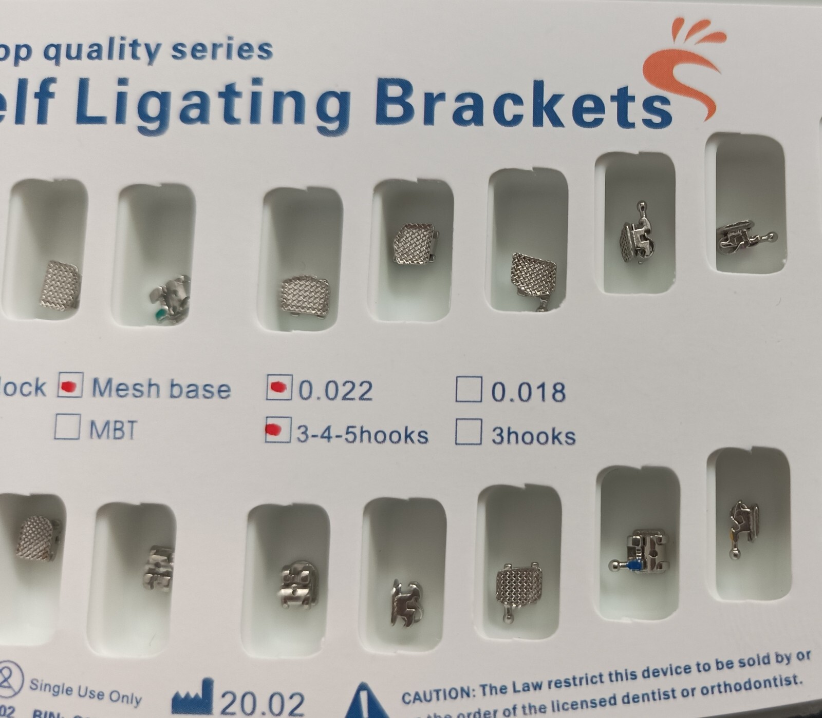 Dental Orthodontic Active Self Ligating Brackets Roth 022 Hooks 345 Mesh Base