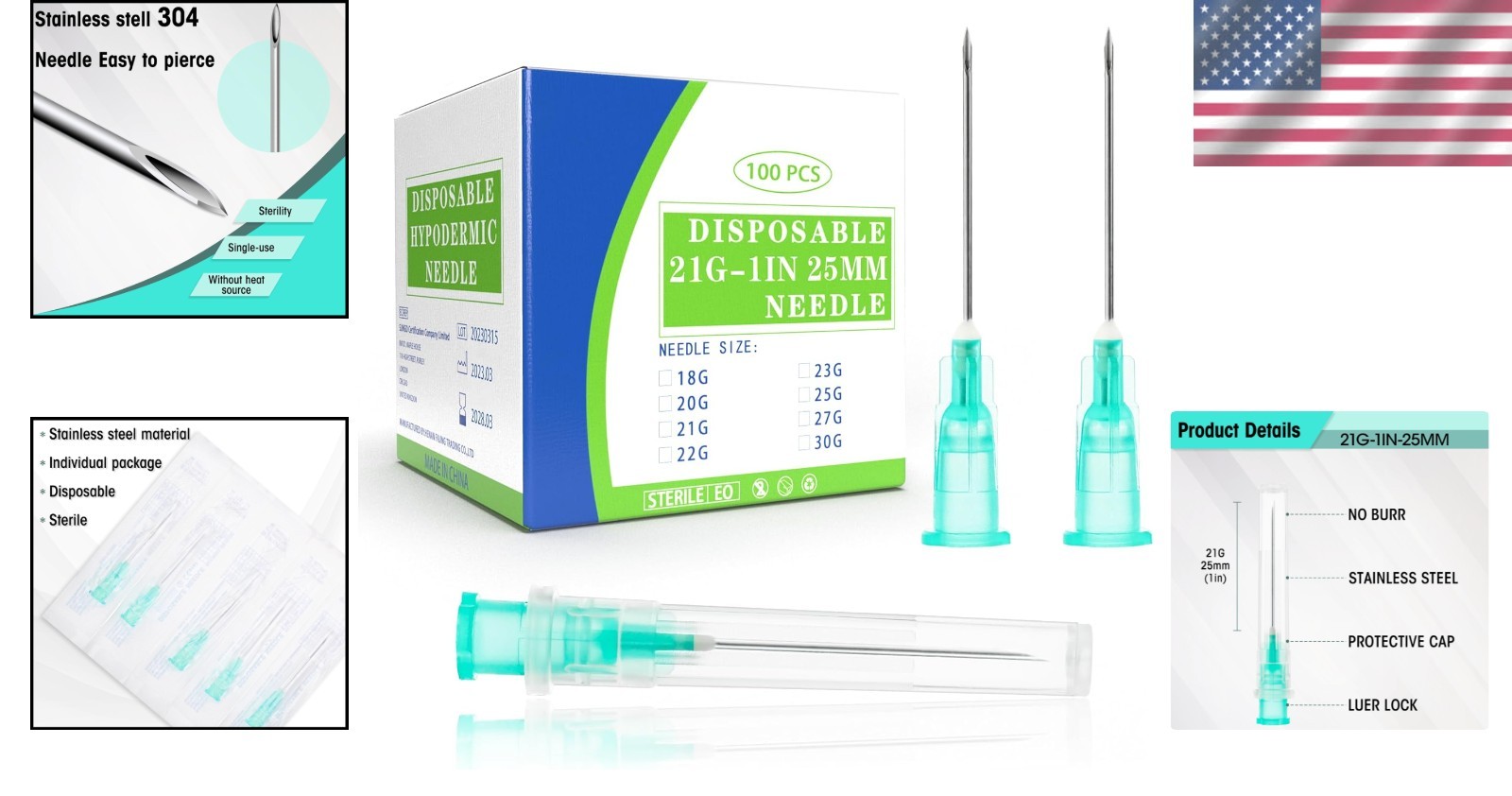 Universal Luer Lock 21G Disposable Needles – 100 Pack for Liquid Dispensing