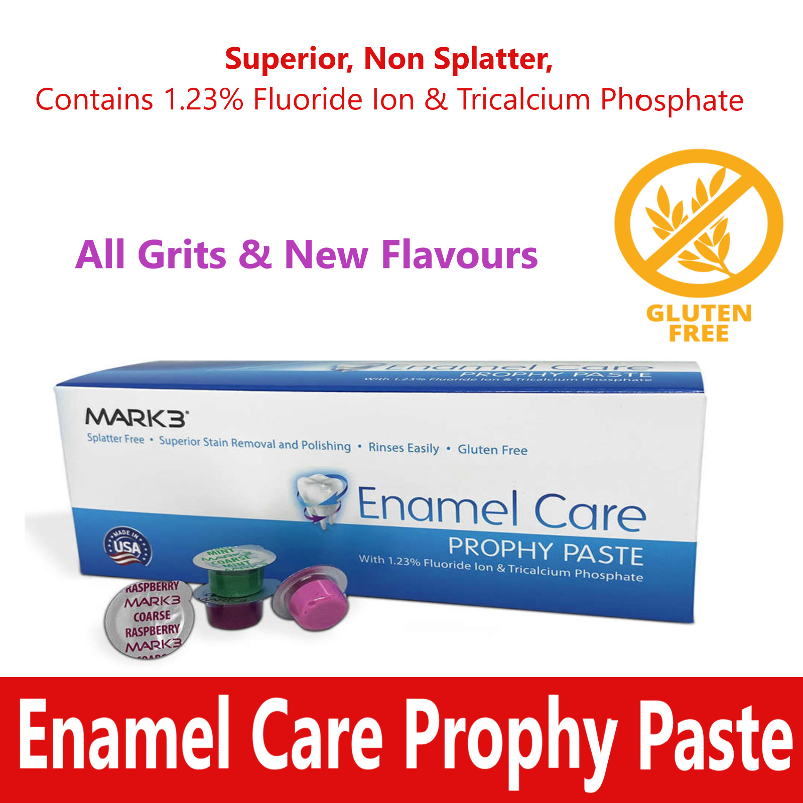 Dental Prophy Paste Enamel Care GLUTEN FREE Superior, Non Splatter, Upto 600/Pk