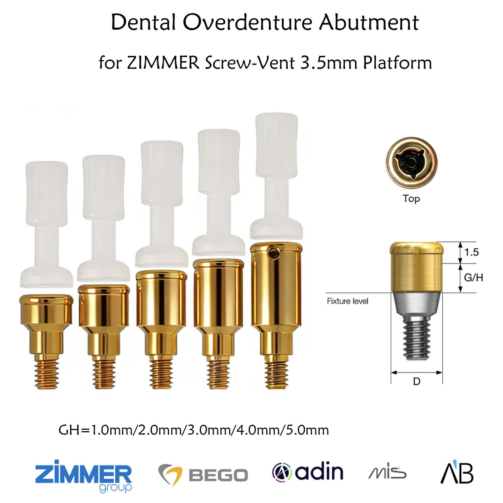 Dental Zest Locator Attachment Abutment for Zimmer ZimVie 3.5mm Implant platform
