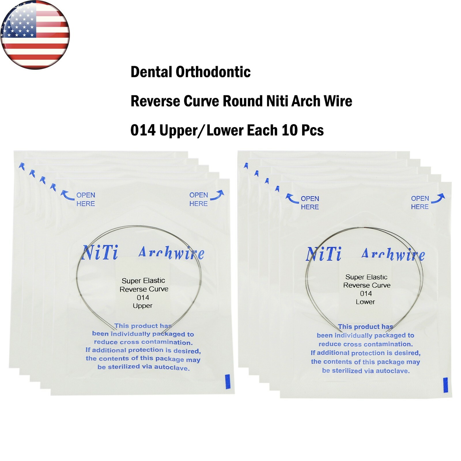 US 20 Pcs Dental Orthodontic Reverse Curve Round Niti Arch Wire Upper/Lower
