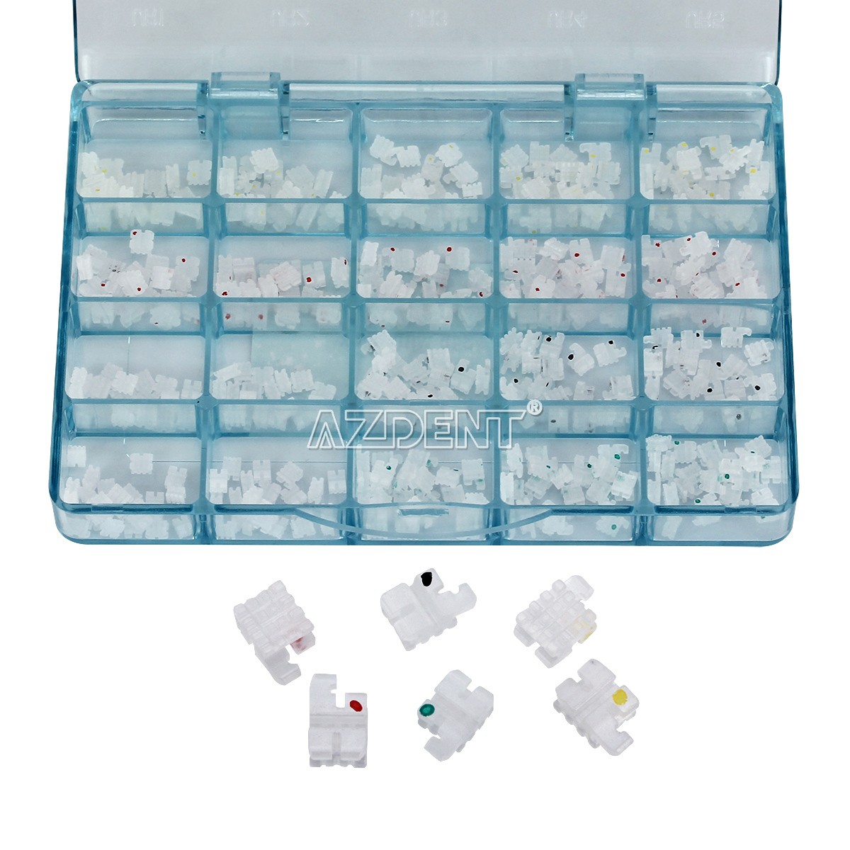 AZDENT Dental Ortho Ceramic Brackets Braces 5*5 MBT/ROTH 022 Hooks 345 Mesh Base