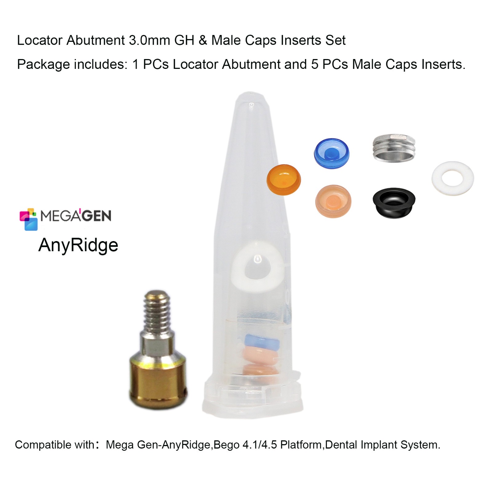 Dental Overdenture Locator Abutment 1-6.0mm GH for MegaGen-AnyRidge Platform