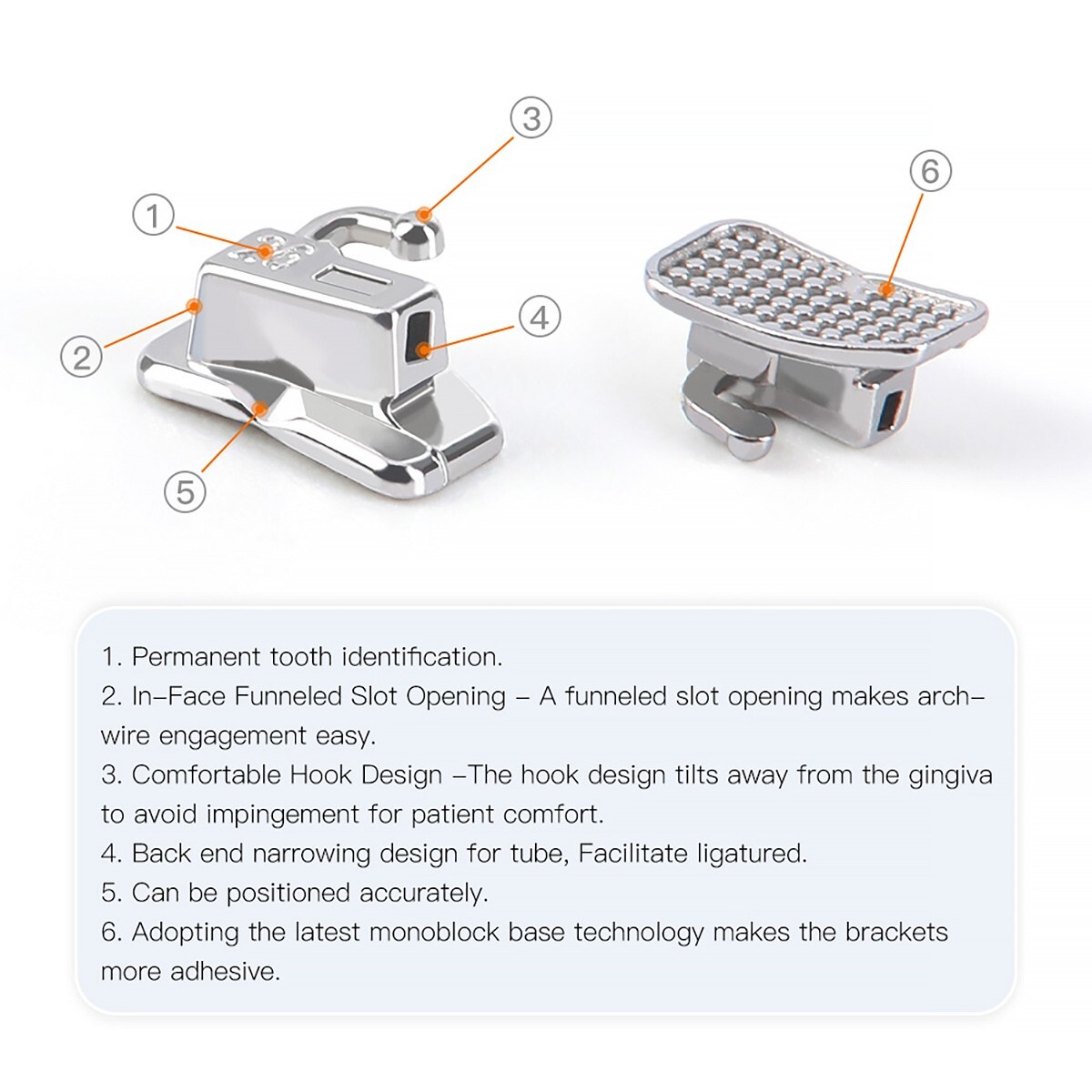 Dental Orthodontic Spherical Self-Ligating Bracket Braces Roth.022 Hooks 3-4-5