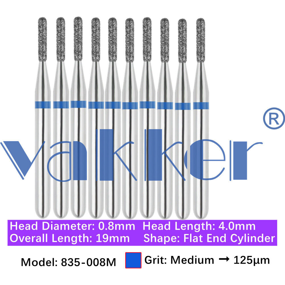 10pc Dental FG Diamond Burs for High Speed Flat/Round End Cylinder Polishing Bur