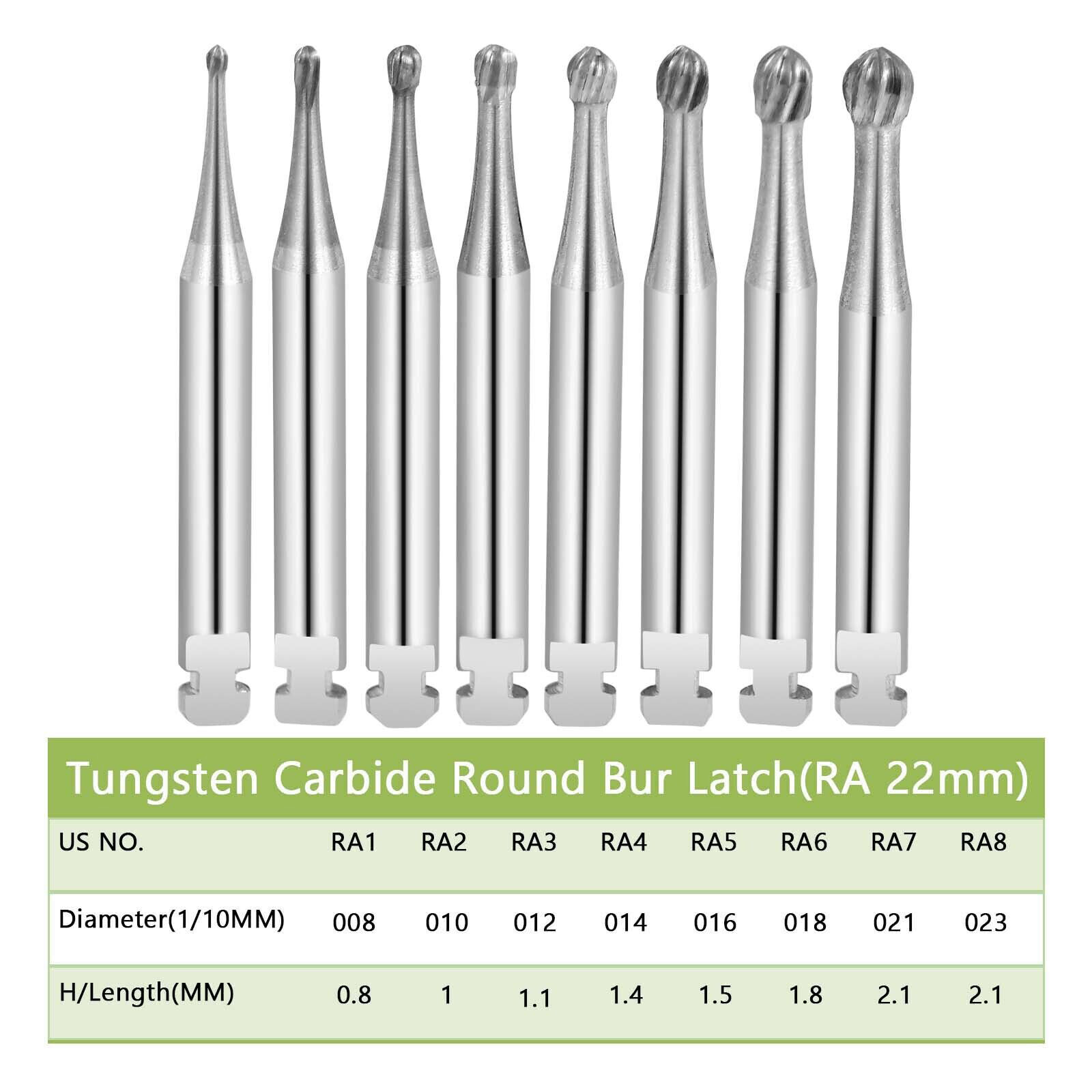 8 Types Dental Round Carbide Bur for Slow Speed Latch Type RA 1# – 8# Burs