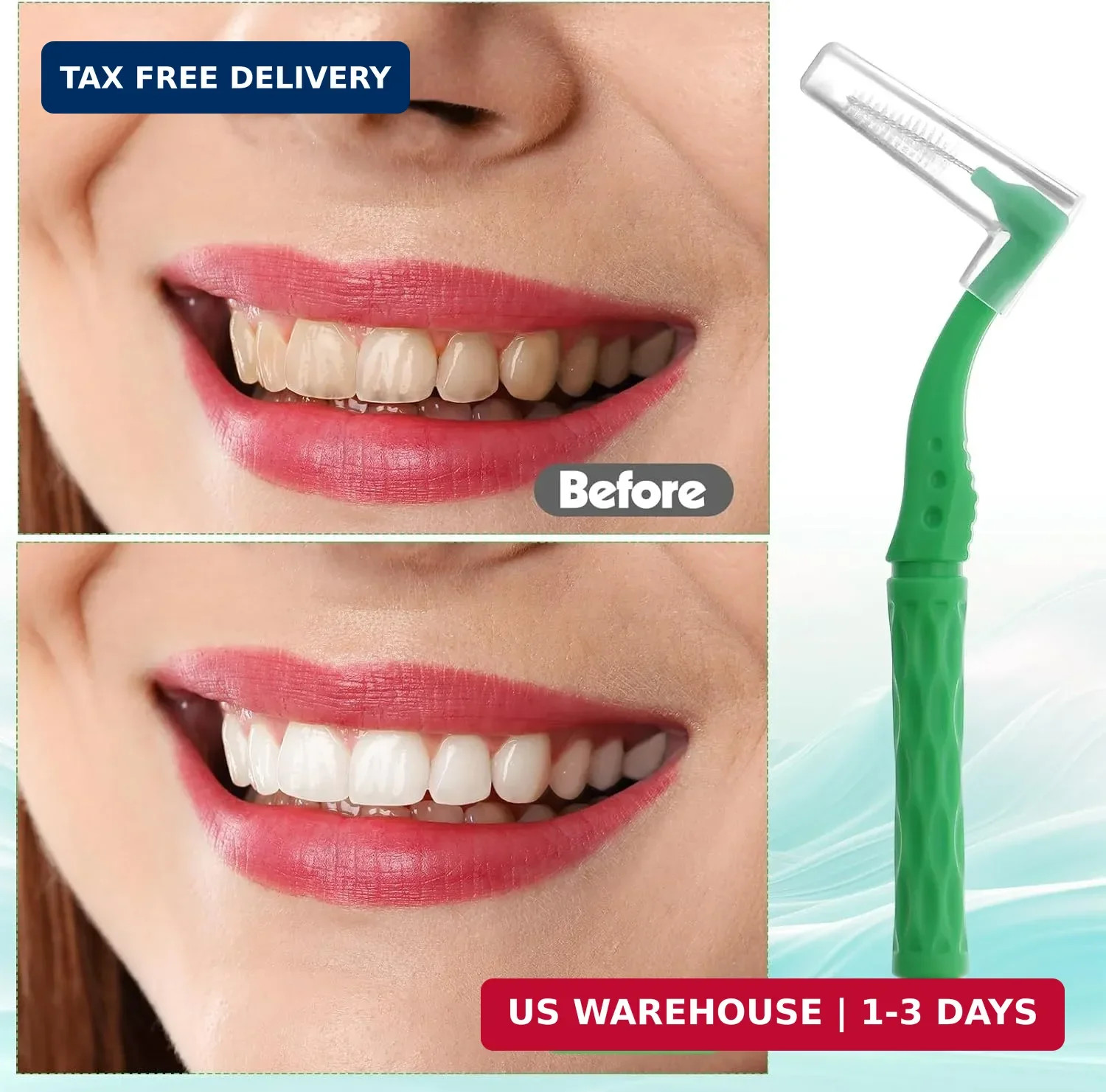 50Pcs Interdental Brushes, Green Soft Dental Brushes with Non-Slip Handle Angled
