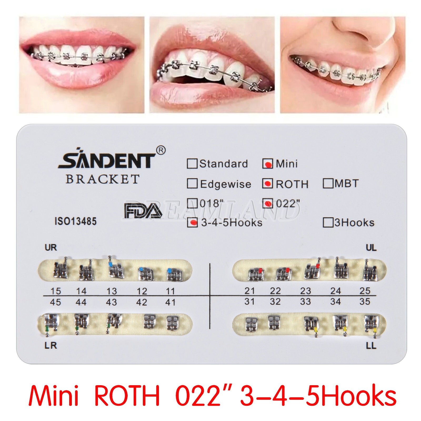 10kits Dental Brackets Braces Orthodontic Mini Roth0.022″ Hooks 3-4-5