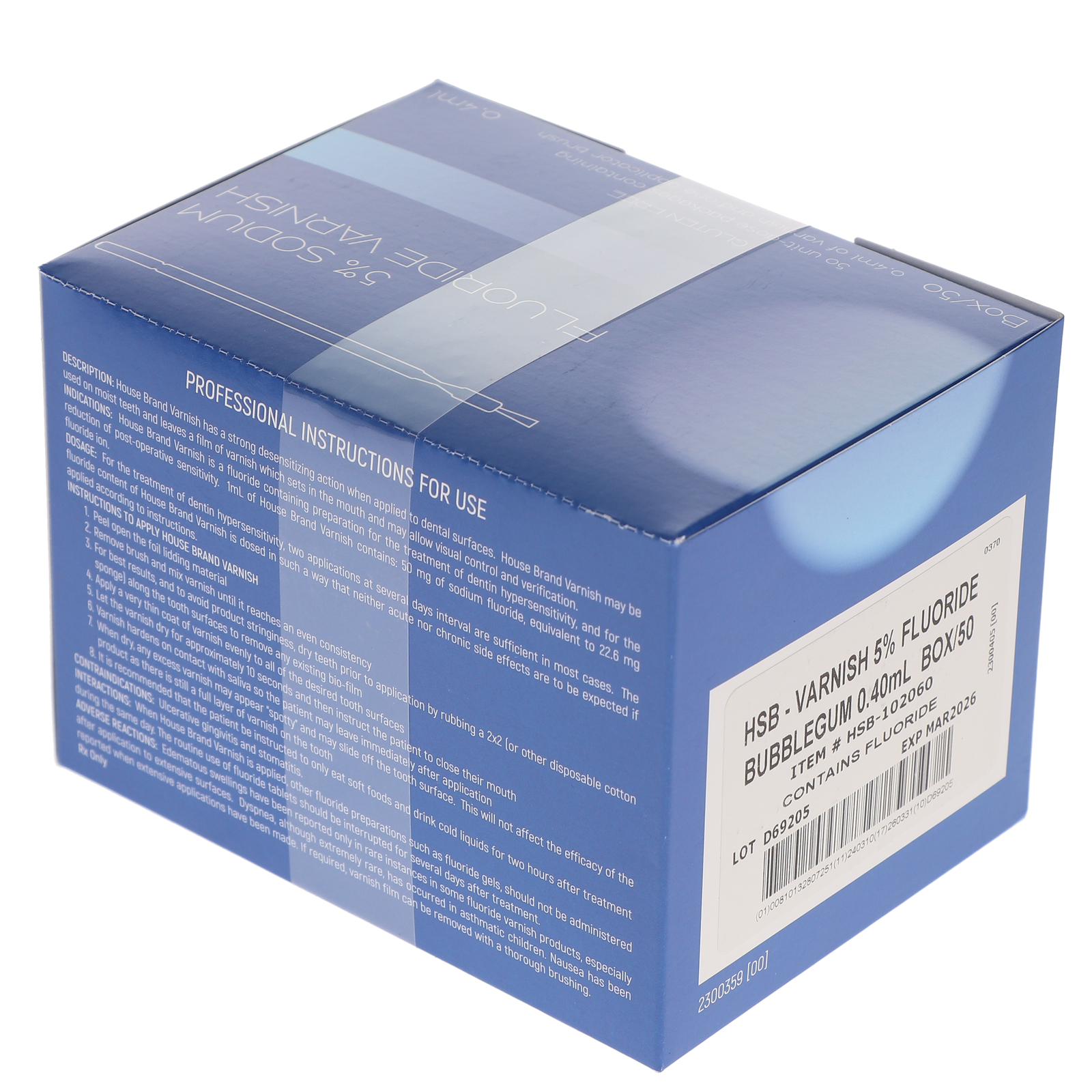 House Brand Dentistry 102060 Fluoride Dental Varnish Bubble Gum 50/Pk 0.40 mL
