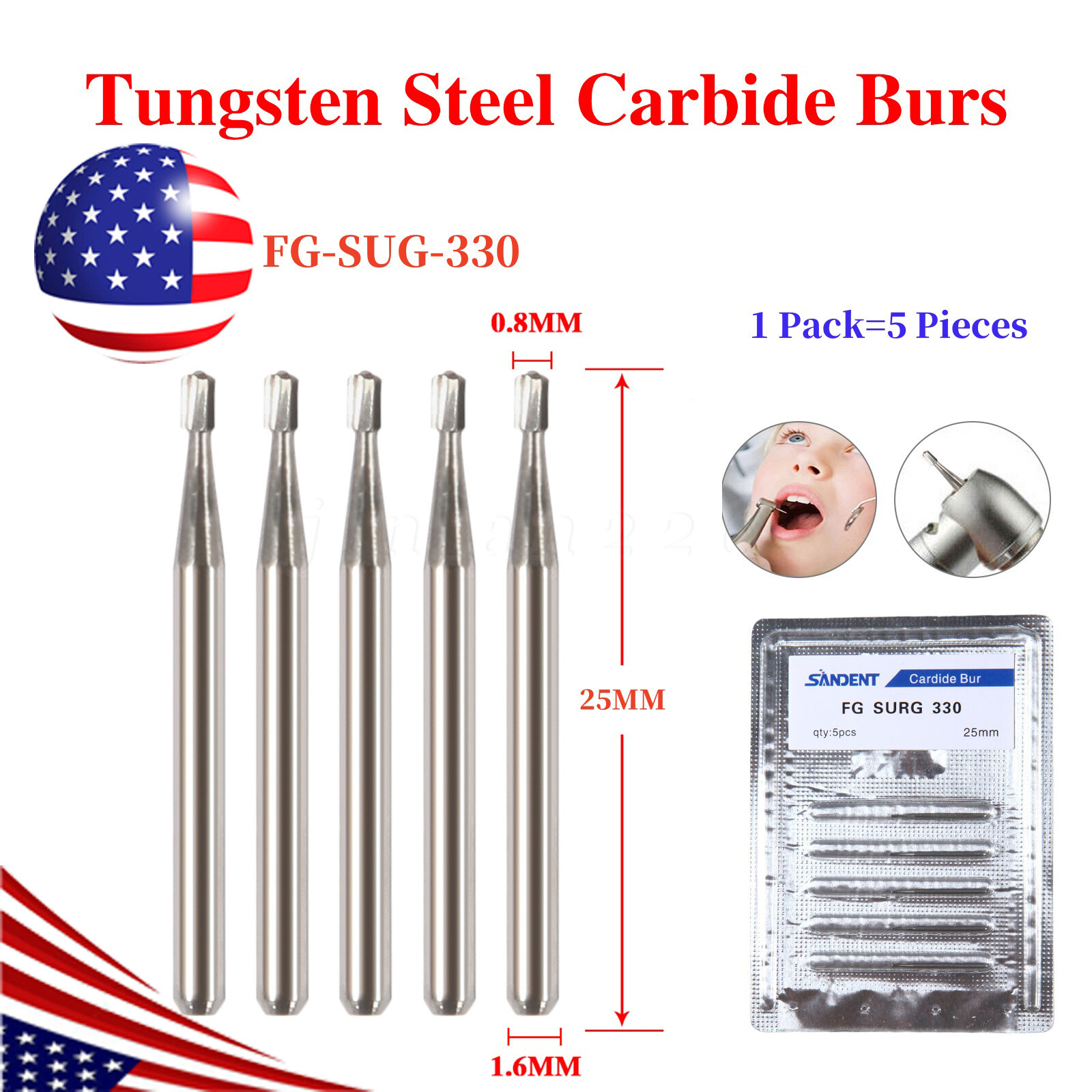 Dental Carbide Bur FG 330L Pear Long Head. Made in China 25mm Surgical