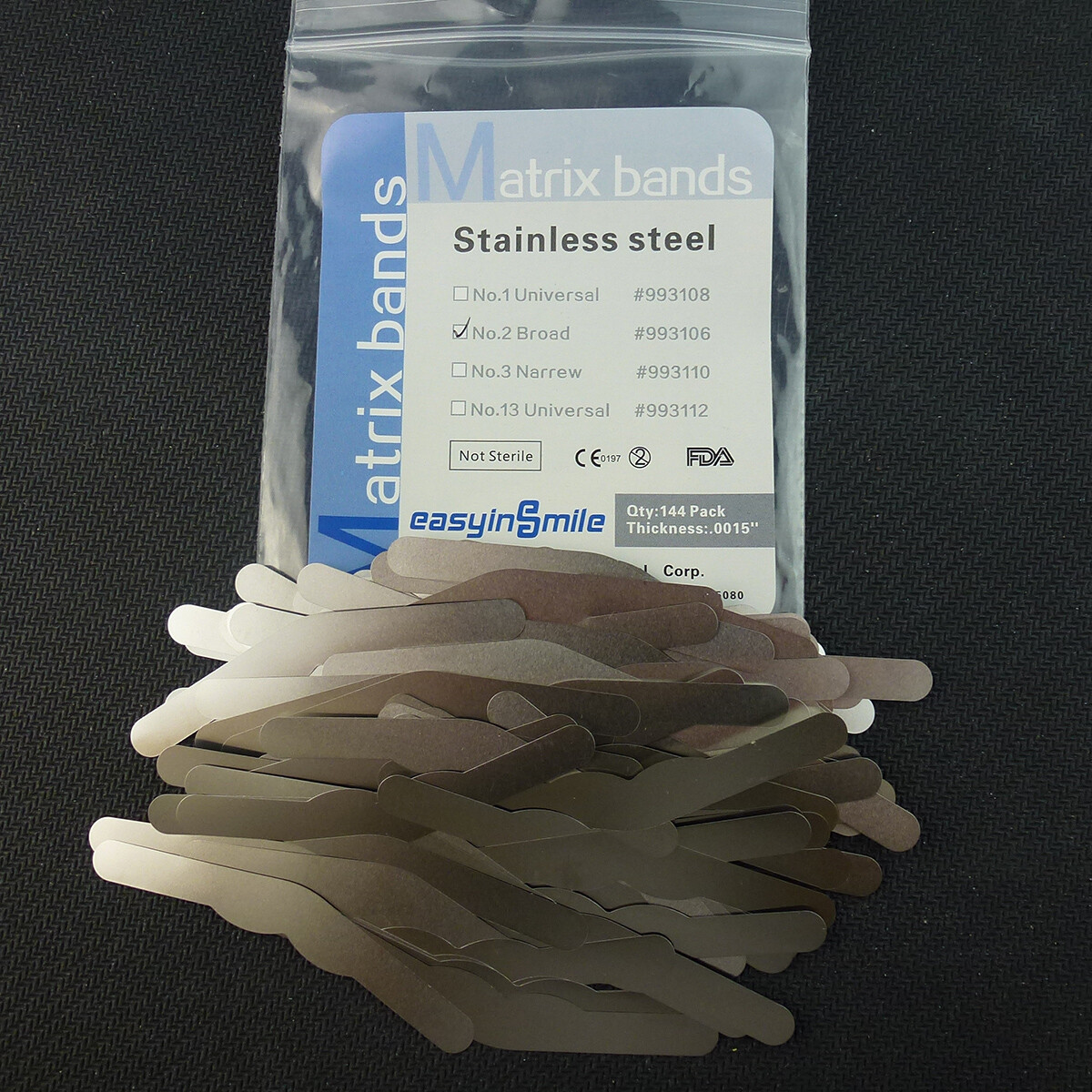 144pc Dental tofflemire Matrix Bands universal stainless steel bands#1-#4 0.015