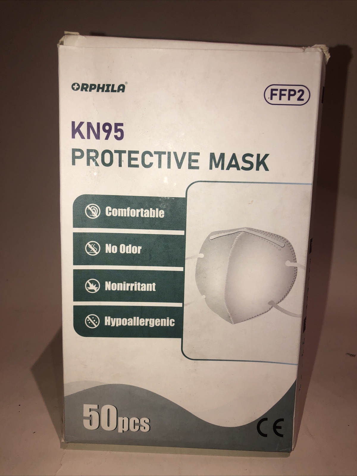 (50) Face Mask Mouth Nose Cover.. White KN95 Protective 5 Layer Disposable