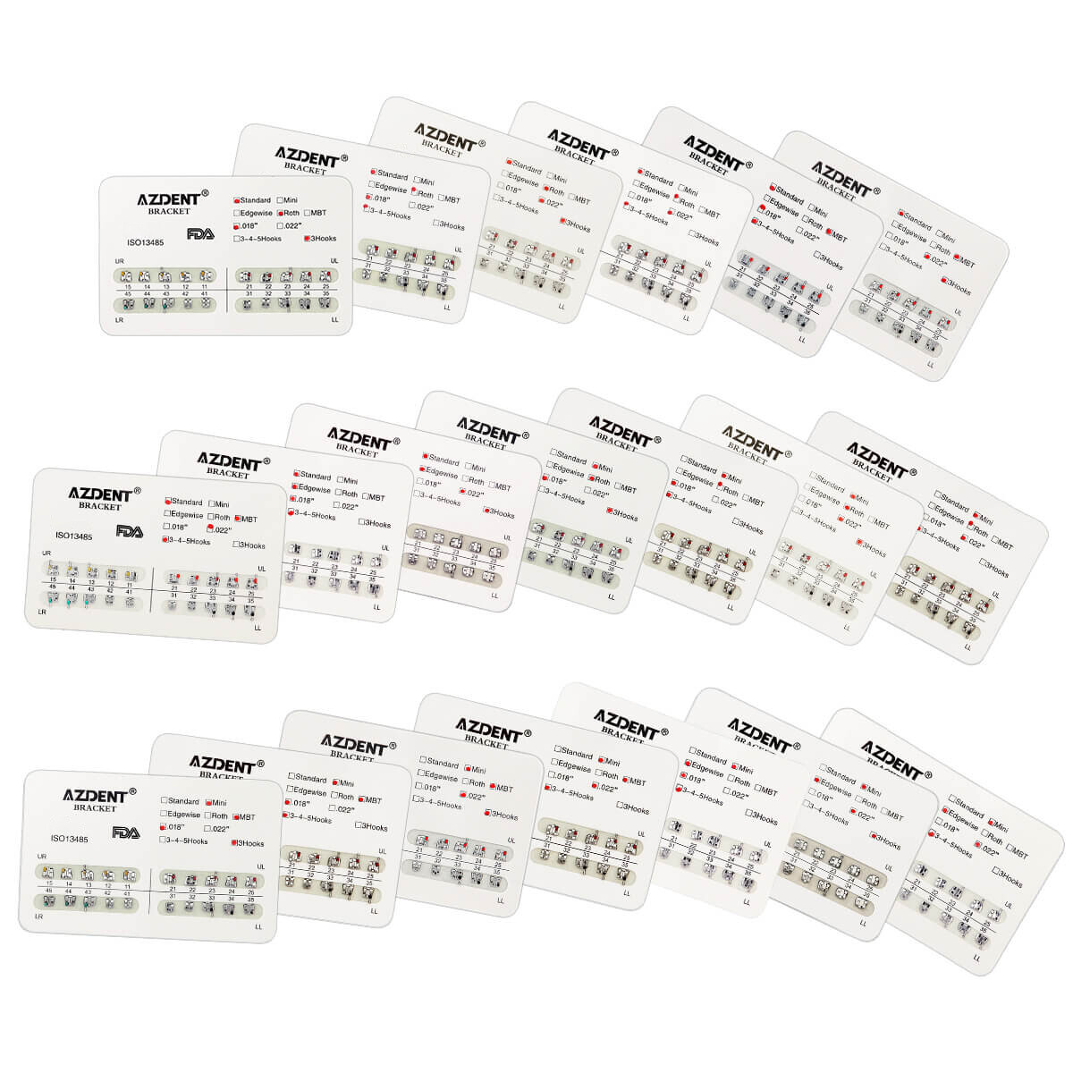 AZDENT Dental Orthodontic Metal Brackets Braces Mini/Standard Roth/MBT 022/018