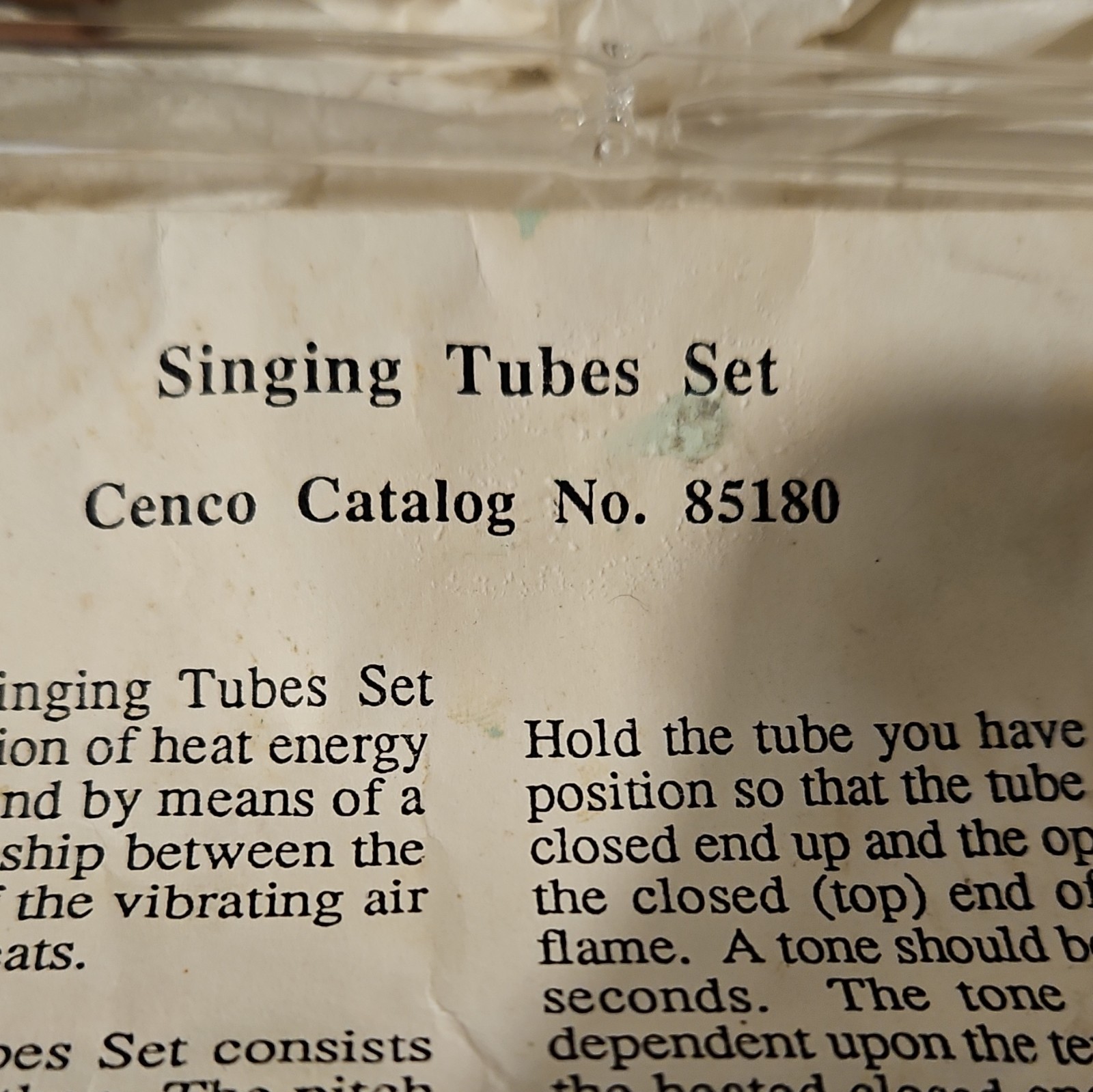 Cenco Singing Tubes Set 85180 Physical Laboratory Instruction Manual