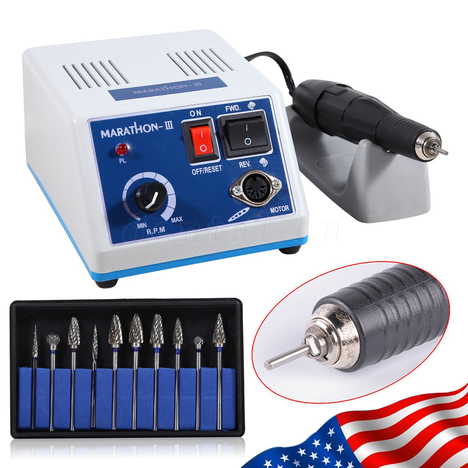 Dental Lab Marathon Micromotor Polisher /35K RPM Polishing Handpiece /HP Burs US