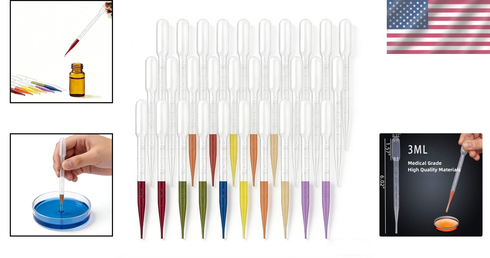 Hygienic 50-Pack 3ml Pipettes with Graduated Scale for Accurate Liquid Transfers